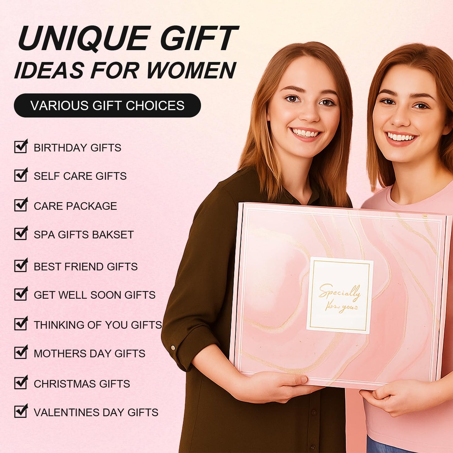 Birthday Gifts for Women Self Care Gifts Get Well Soon Gifts, Care Package Rose Relaxing Spa Gifts Basket w/ Luxury Flannel Blanket, Unique Mothers Day Gifts for Mom Her Friend Sister Wife Grandma