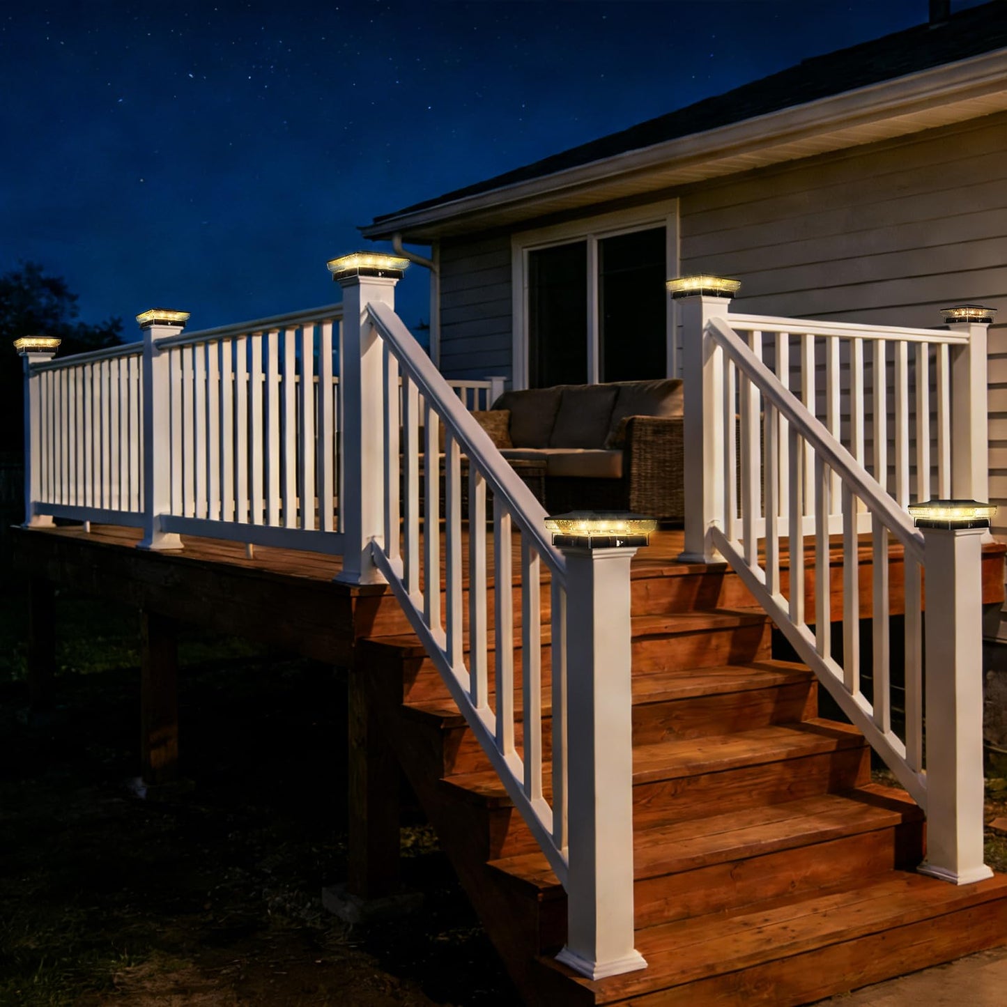 btfarm 8 Pack 4x4 Solar Post Caps Lights with 16 LED, 2 Modes Fence Post Solar Powered Lights, Waterproof Deck Solar Lights Outdoor Fits Vinyl Wooden Post for Patio Garden, Warm/Cool White (Black)
