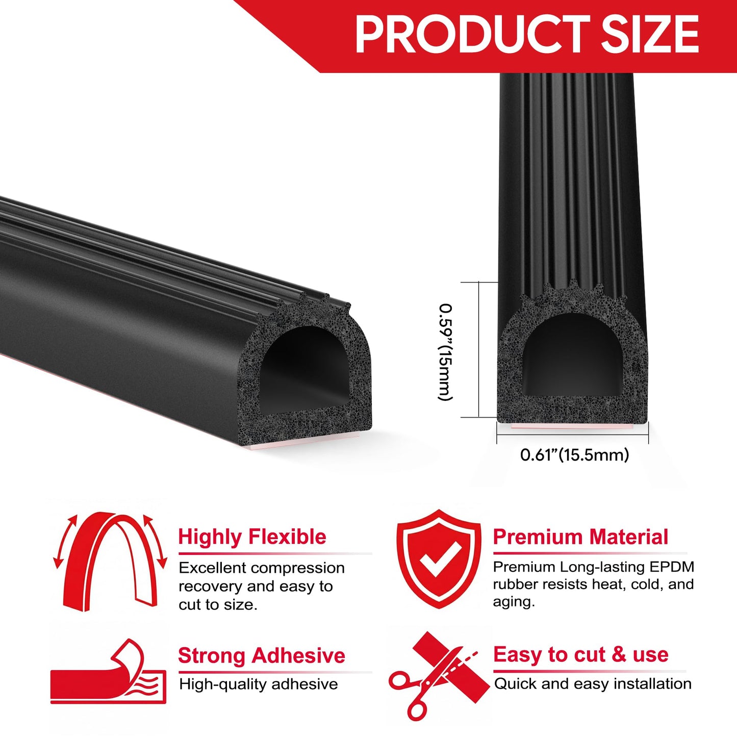 Weather Stripping Door Seal 26 Feet Foam EPDM Rubber Seal Strip Weather Stripping for Window, Door, RV, Boat, Auto, Truck, Marine
