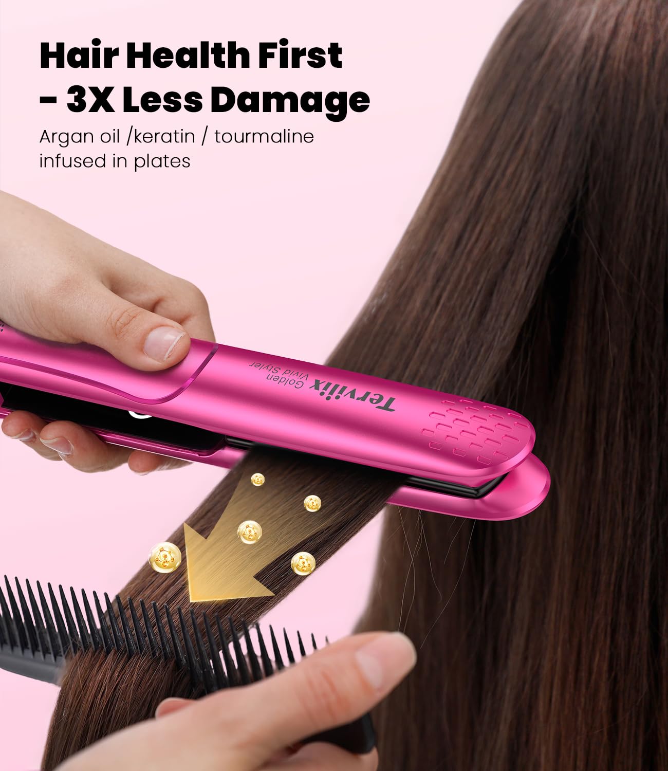 Terviiix 1 Inch Ceramic Flat Iron, Plancha De Cabello Profesional, Non-Snagging Plates, 3X Less Damage, 15s Fast Heating | Hair Straightener and Curler 2 in 1, 5 Adjustable Heat Settings, Hot Pink