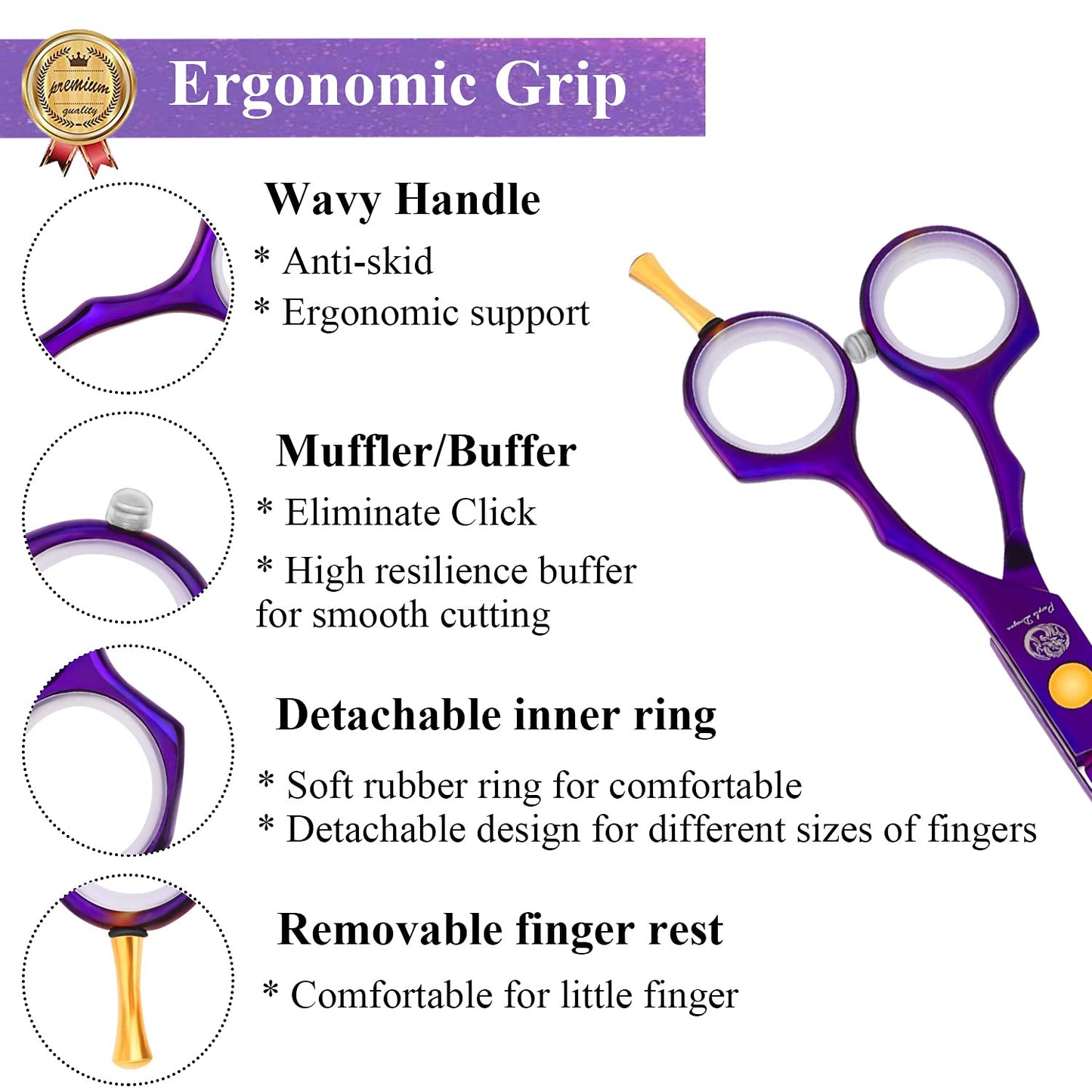 Purple Dragon 5.5 inch Hair Cutting Scissors Set with Razor, Leather Scissors Case, Barber Hair Cutting Shears Hair Thinning/Texturizing Shears for Professional Hairdresser or Home Use (Purple)