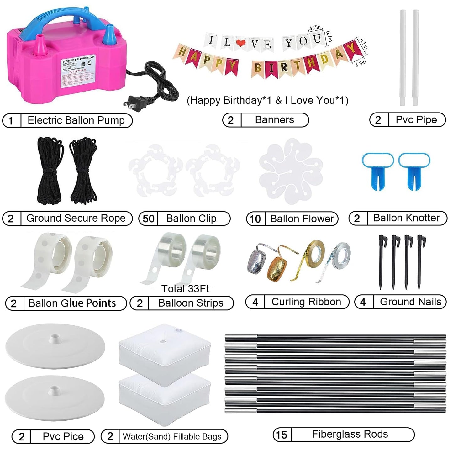 balloon arch kit with electric pump base frame adjustable balloon arch stand, birthday party balloon accessories for party decoration garden wedding birthday decoration