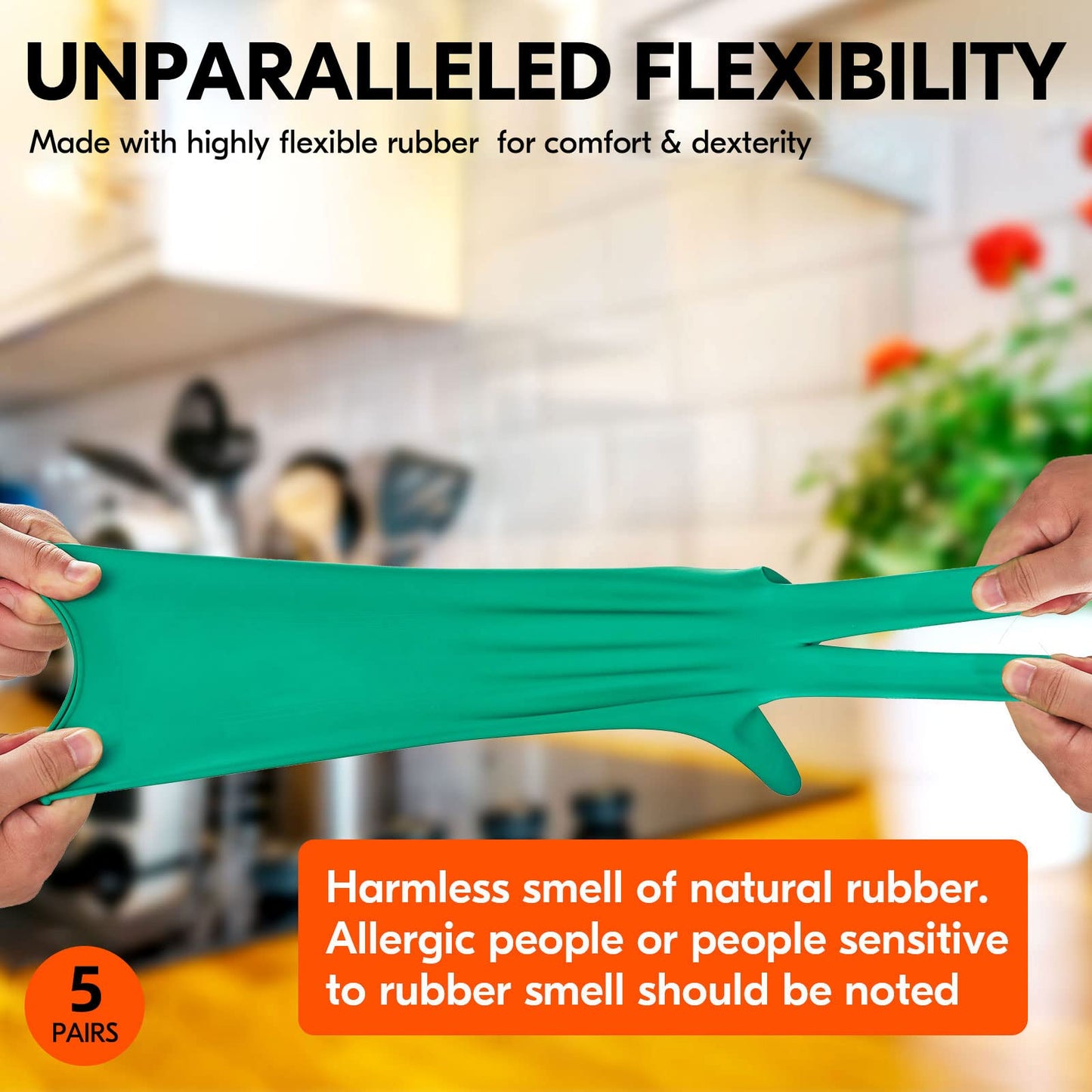Vgo 5Pairs Reusable Household Gloves, Rubber Dishwashing Gloves, Kitchen Cleaning (M,Green,HH4601)