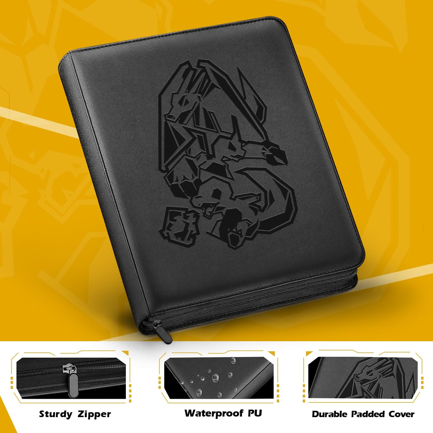 Card Binder 9 Pocket, Trading Card Zip Binder, 30 Side-Loading Pages, 540 Cards, Folder for Collectible Games (Black)