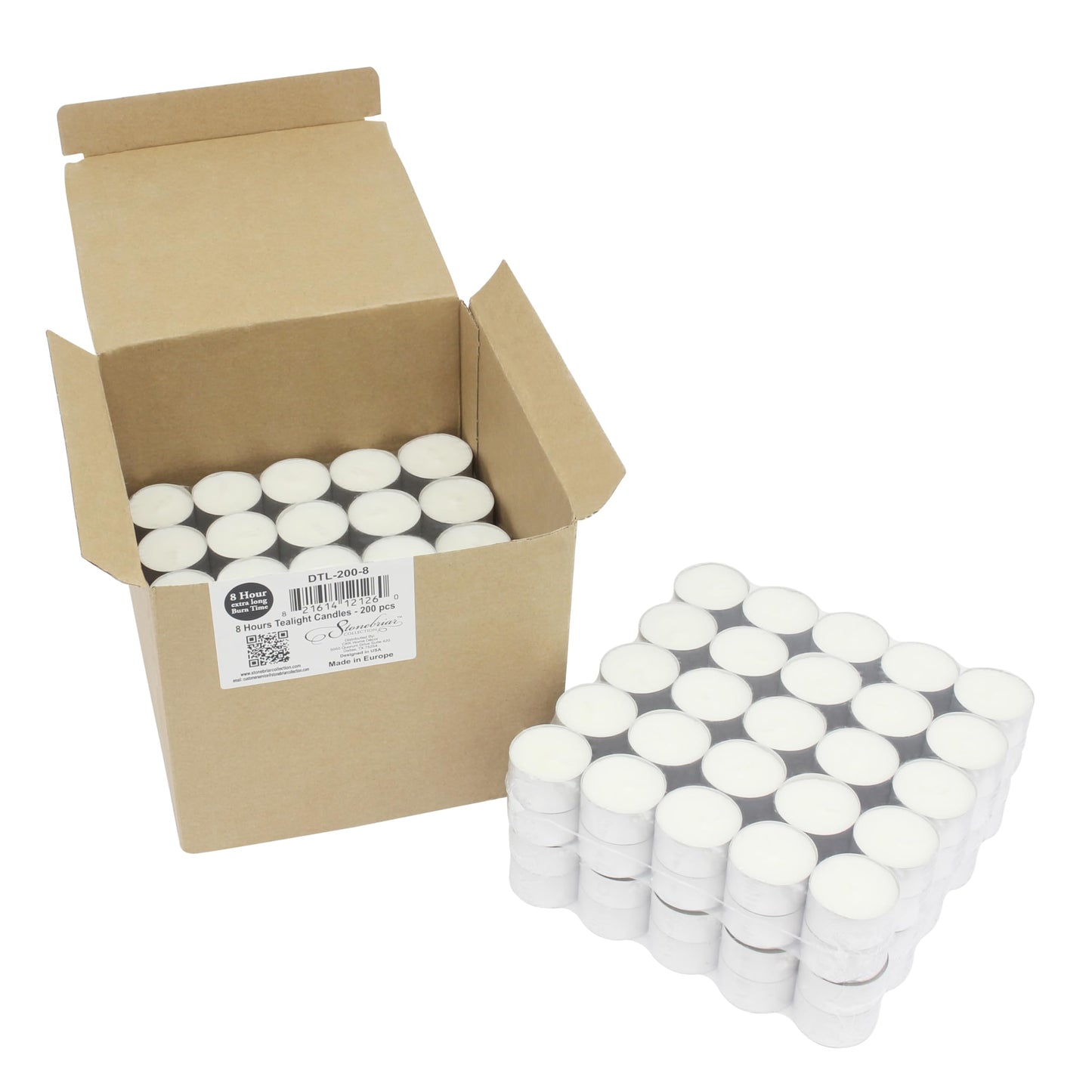 Stonebriar White Unscented Smokeless Long Burning Tea Light Candles with 8 Hour Burn Time, 200 Count