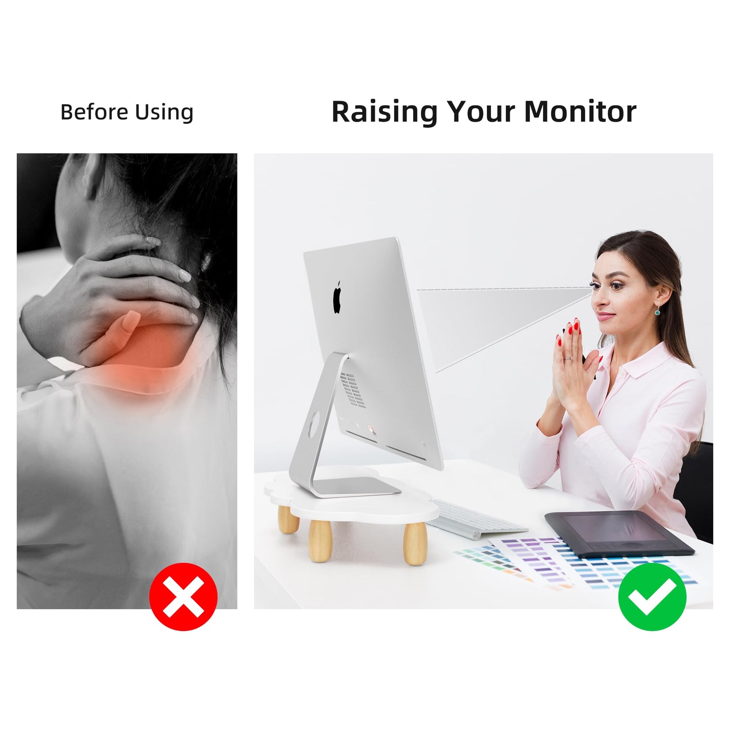 AFOOYO Monitor Stand Riser,Cloud-Shaped Sturdy Wood Computer Monitor Riser, Laptop Monitor Stand, Multi-Purpose Desktop Organizer Riser for Computer, Laptop, Printer, TV,White