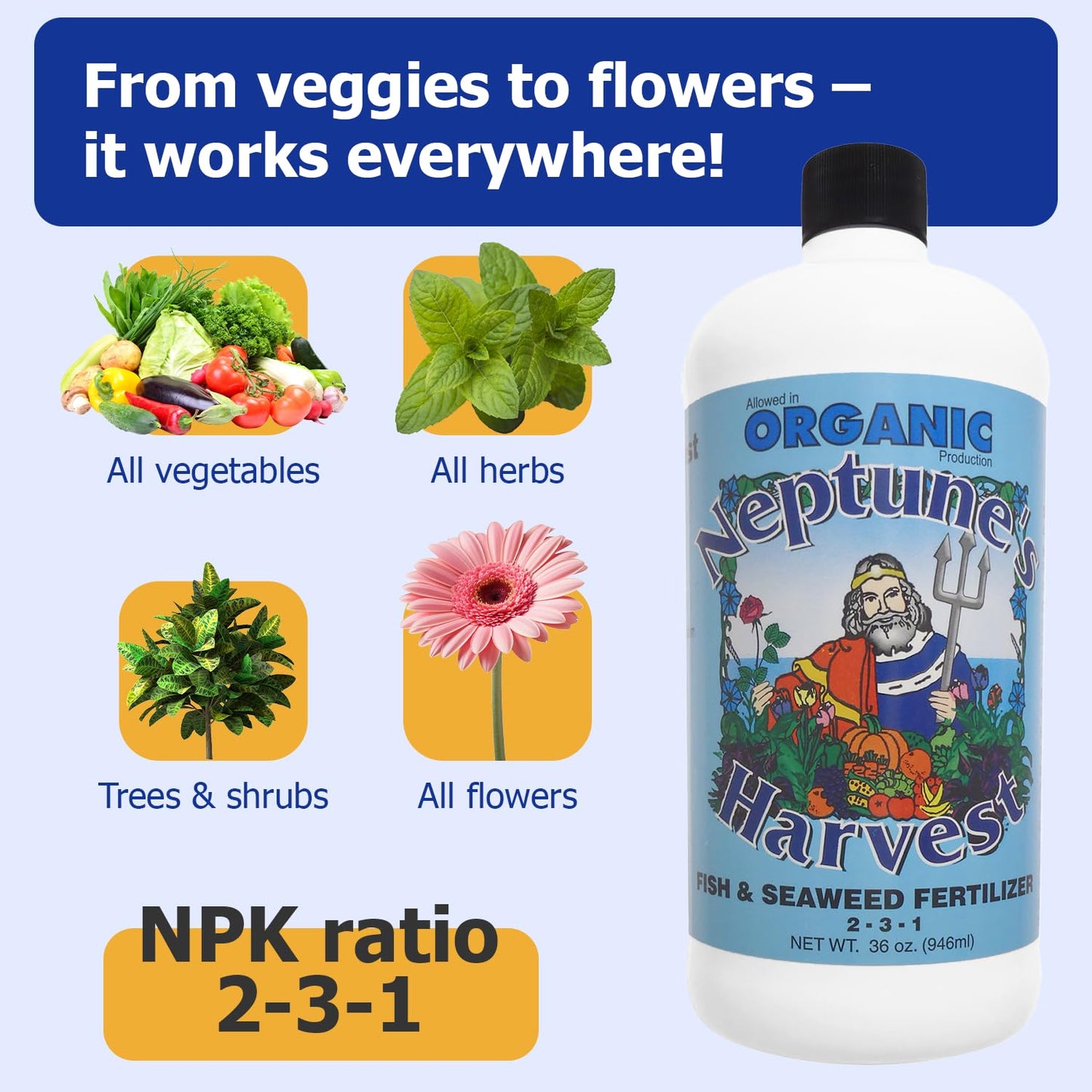 Neptune's Harvest Fish & Seaweed Blend Fertilizer 2-3-1 36 Oz