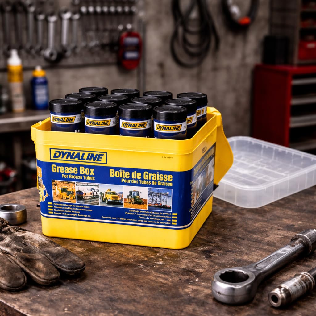 Dynaline Grease Box | Secure Storage for 12 Grease Tubes | Snap-Top Lid, Grip Handles & Carry Strap
