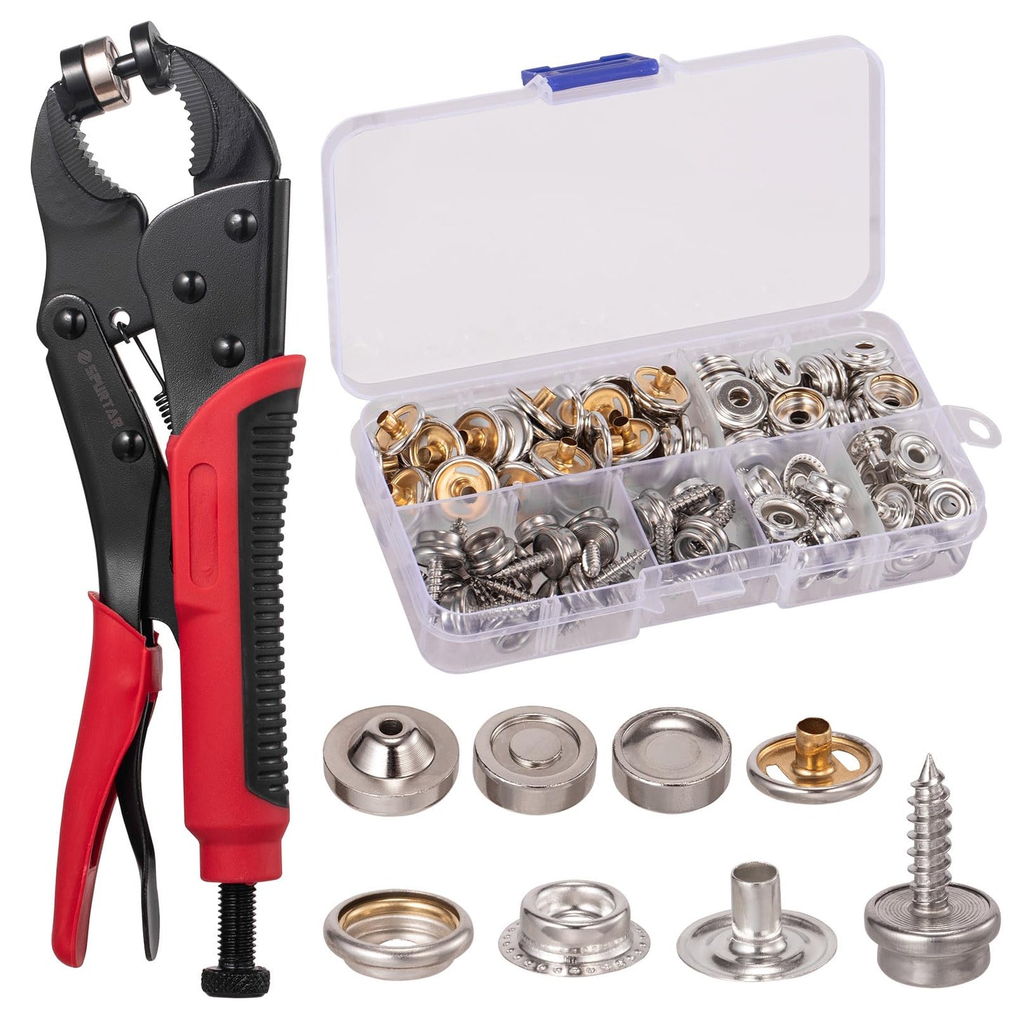 Spurtar Heavy Duty Snap Button Kit Adjustable Snaps and Fasteners Kit with 3 Dies and 40 Sets 15mm Buttons for Boat Cover Leather Fabric Cloths Denim Canvas Tarp Crafts DIY Buckle Repair and Installation