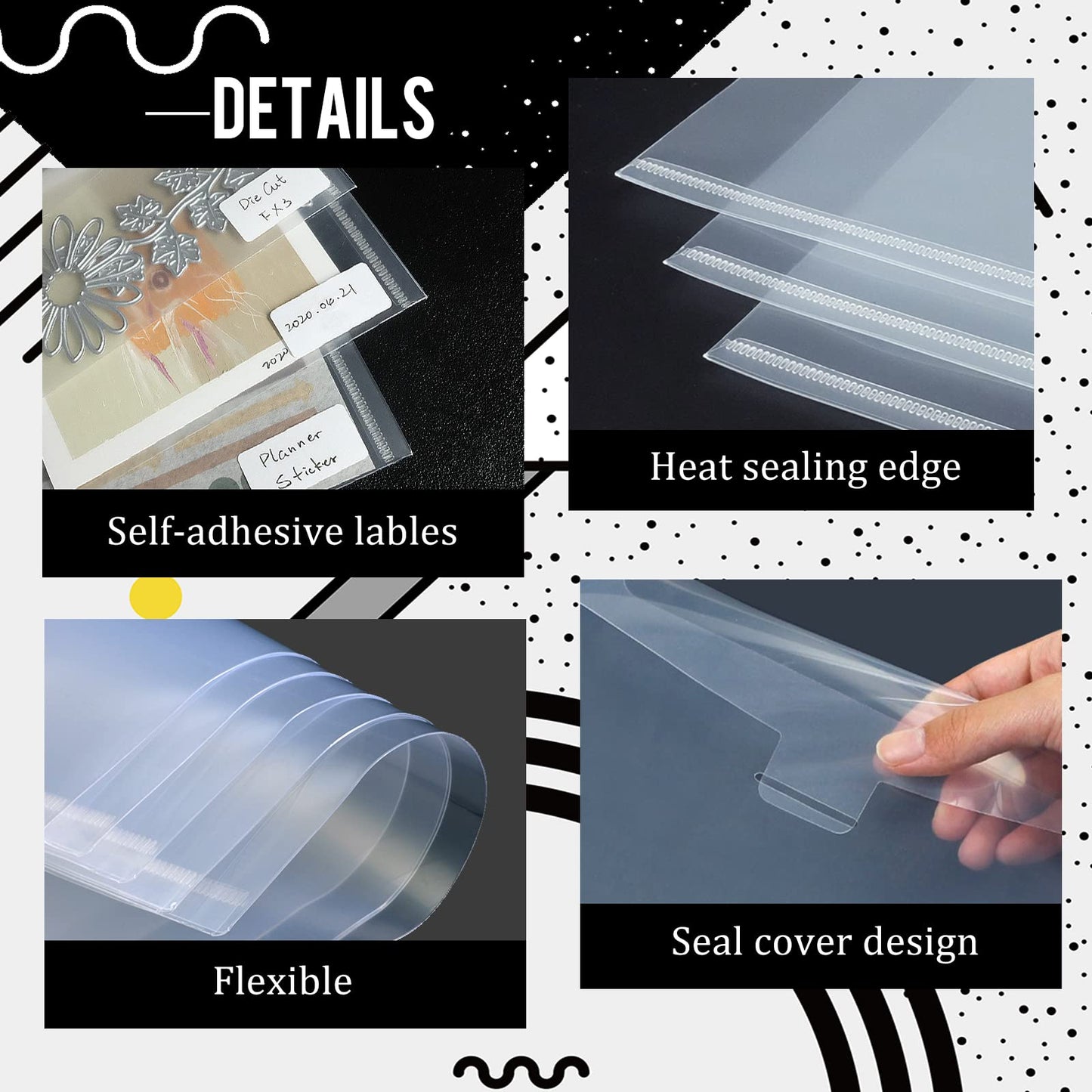60 Pack 5x7 Clear Plastic Envelopes for Cash, Photo, Paper Document, Card Storage, Small Money Saving Holder with Slide-on Seal Closure, Waterproof Plastic File Folder, for School and Office Supplies