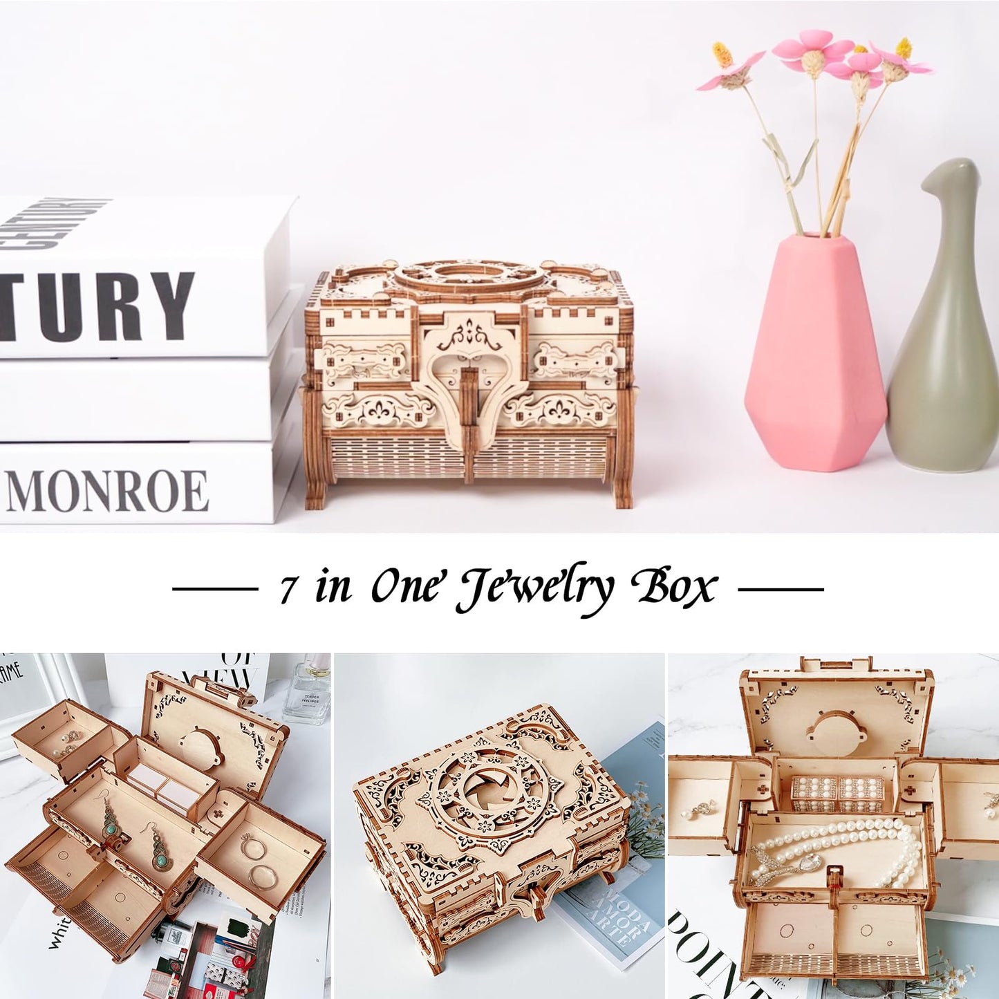 Hallisun 3D Wooden Puzzle Box for Adults, DIY Mechanical Wood Model Kits Jewelry Keepsakes Storage Box with Music, Creative Wood Craft Gift on Birthday Christmas Valentine's Day, Decoration Home Decor