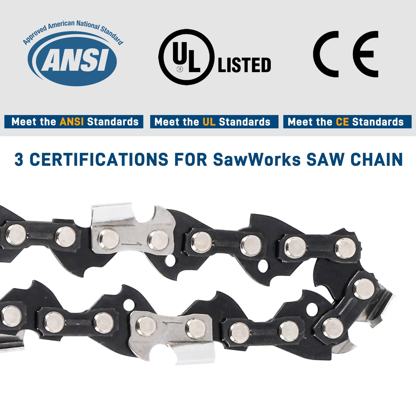 SawWorks 3-Pack 16 Inch Chainsaw Chain, 3/8" LP Pitch .043" Gauge 56 Drive Links Fits Milwaukee M18, 2727-20, Dewalt DWO1DT616T, EGO CS1600, CS1604, Oregon R56 and More