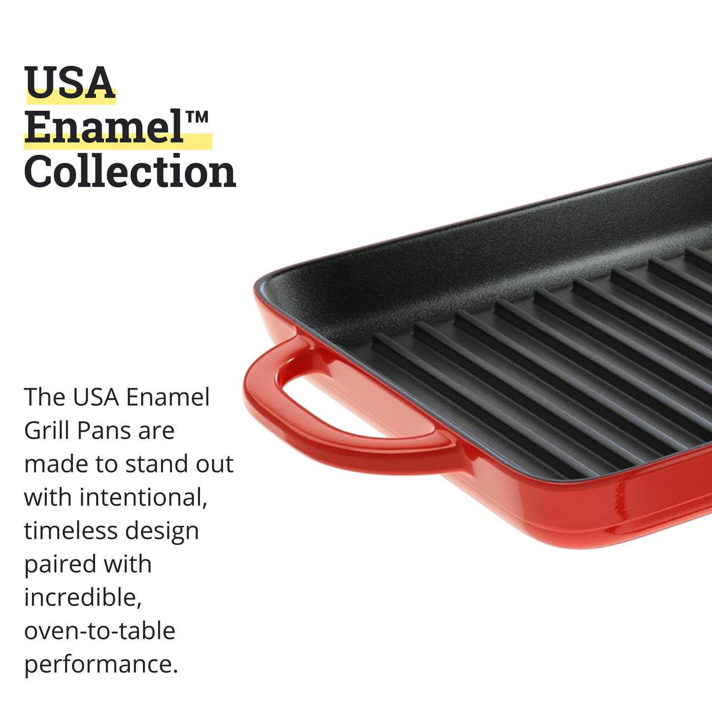 Lodge 12.5 x 8 Inch Enamel Cast Iron Grill Pan - Dual Assist Handles - Use in The Oven, on The Stove, on The Grill, or Over a Campfire - Red