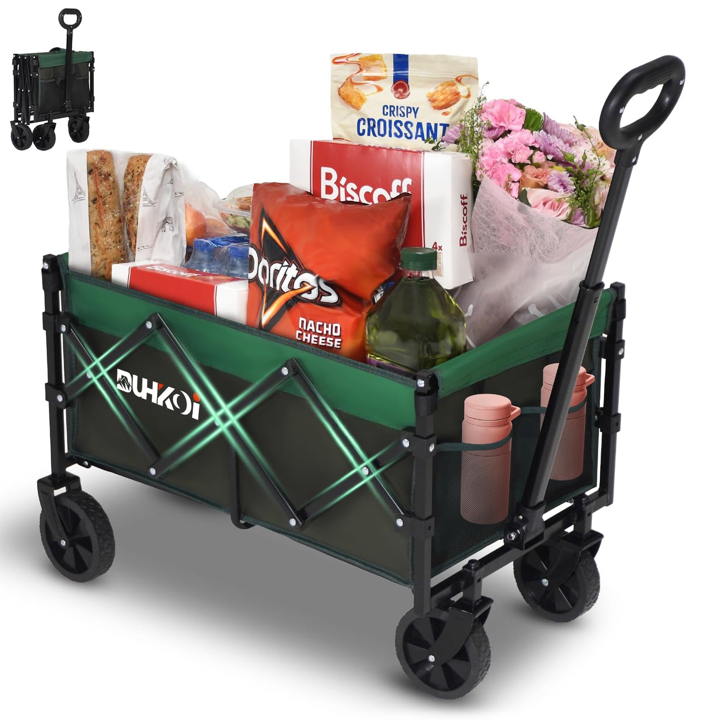 Duhkoi Collapsible Wagon Cart with Wheels Foldable,11 lbs Lightweight Portable Folding Utility Wagon,90 L Heavy Duty Grocery Shopping Carts,Versatile for Garden Sports Camping Outdoor Use (Black Gray)