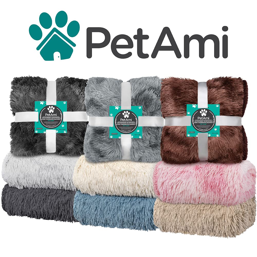 PetAmi Waterproof Dog Blanket for Medium Large Dogs, Calming Fleece Cat Blanket, Couch Protector Washable Sherpa Faux Fur Pet Throw for Puppy, Soft Reversible Leakproof 40x60 Light Gray