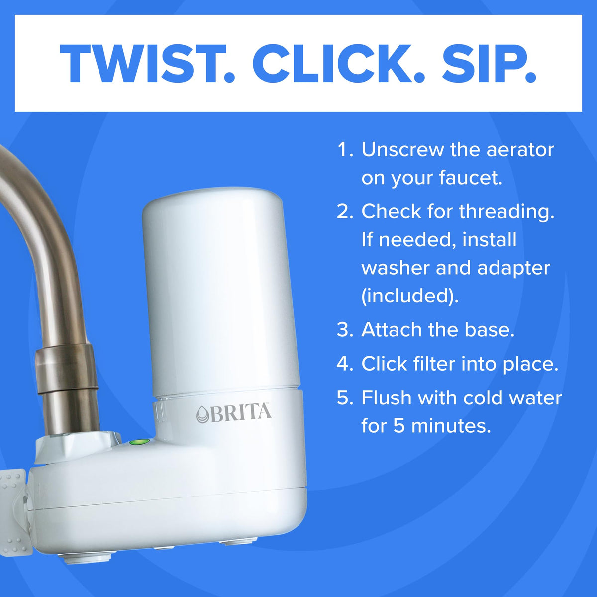 Brita Tap Water Purifier Filter System, Filter Change Reminder, Fits Standard Faucets Only, Complete, White