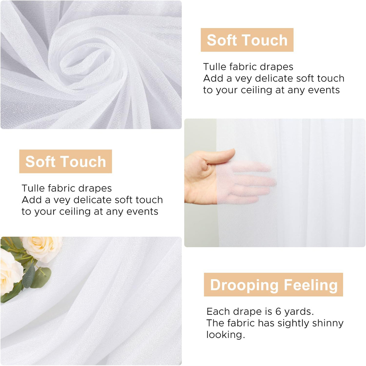 Wokceer Wedding Arch Draping Fabric 6 Panels 28.7" x 20FT White Drapes Sheer Fabric Backdrop Arch Draping Fabric for Wedding Ceremony Birthday Party Bridal Shower Decoration