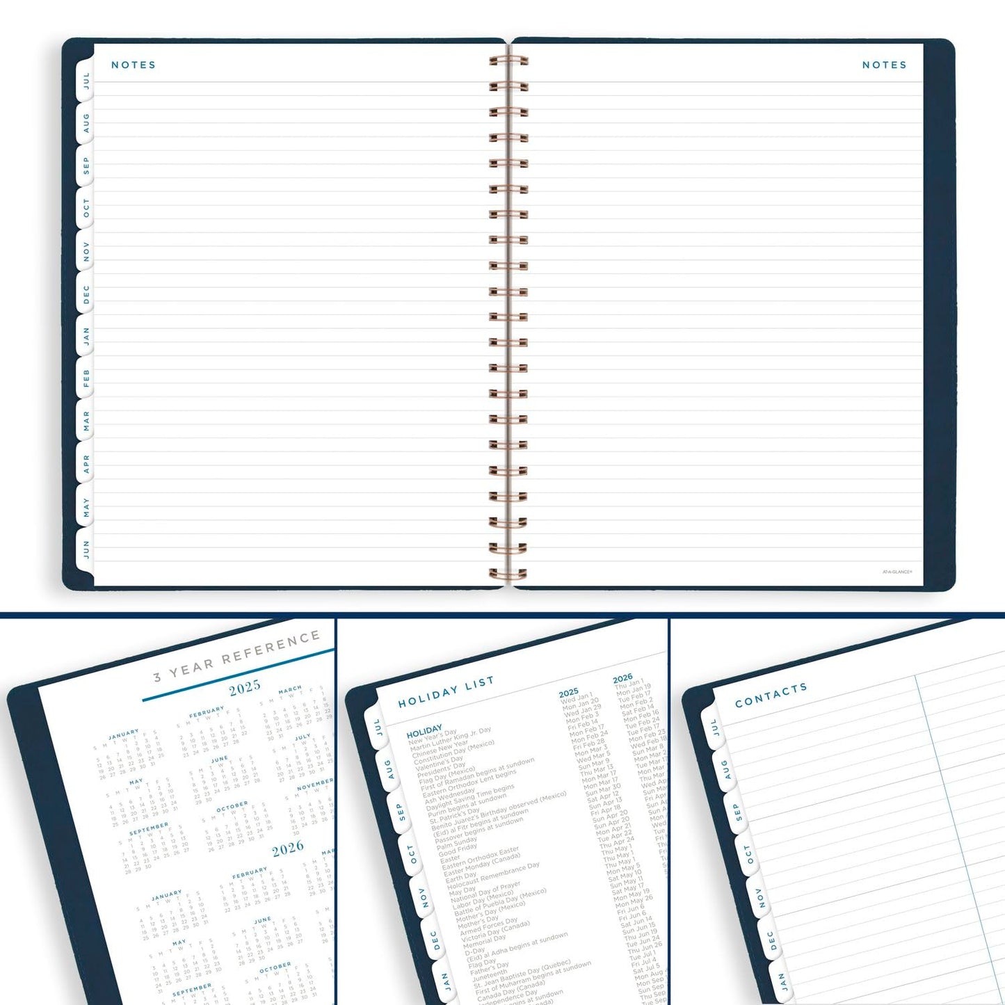 AT-A-GLANCE Planner 2025-2026 Academic, Weekly & Monthly, 8-1/2" x 11", Large, Monthly Tabs, Flexible Cover, Signature Collection, Navy (YP905A20)