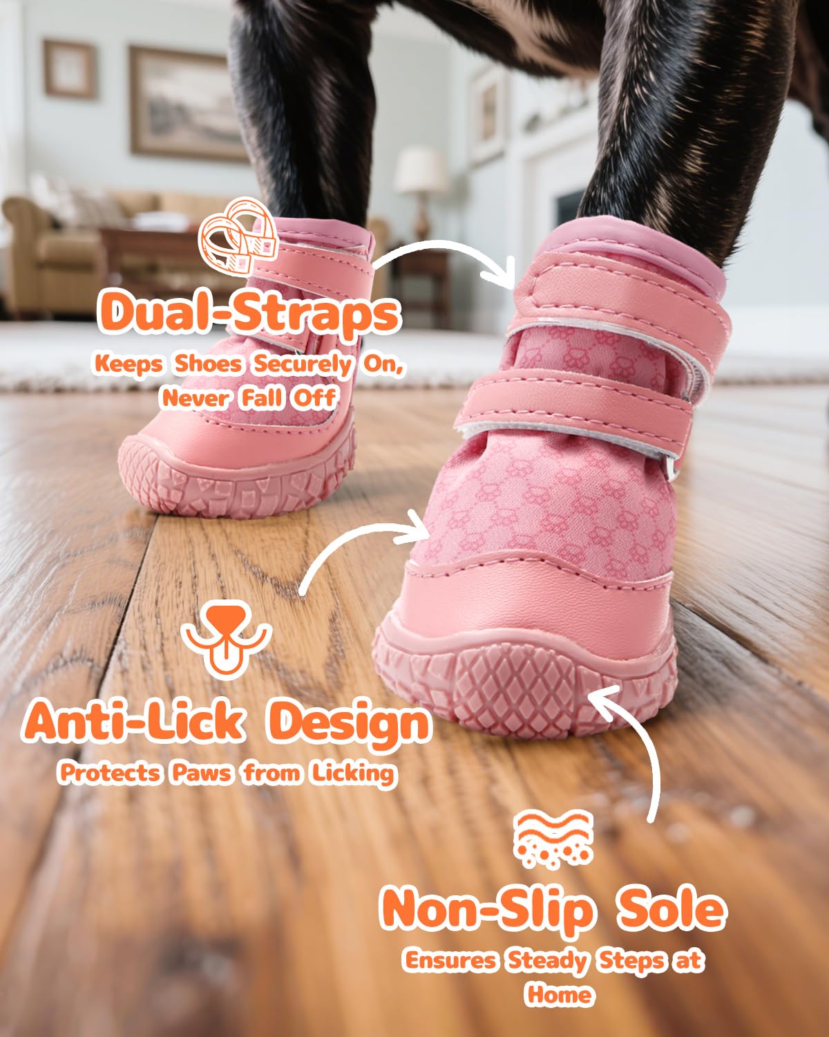 Petanims Dog Shoes for Small Dogs, Double Binding Straps Puppy Boots & Paw Protectors for Summer Hot Pavement, Winter Snow, Dog Booties with Anti-Slip Rubber Soles for Beach Hardwood Floor Pink Size 2