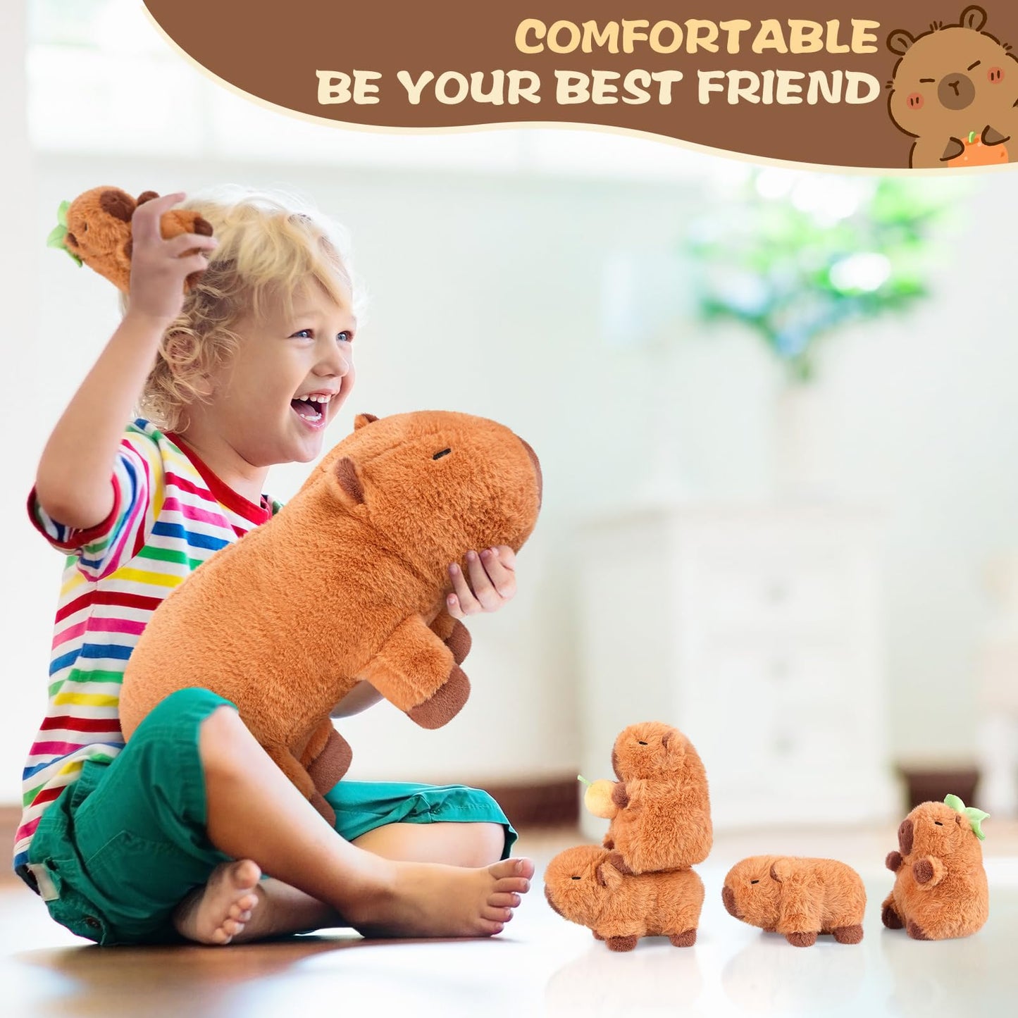 SuzziPals 5-in-1 Capybara Plush Toys with Baby Plushies, 5pcs Set Stuffed Animal Surprise Inside, Soft & Squishy Pillow Plushies Decor, Cuddly Capybara Gifts for Kids & Adults