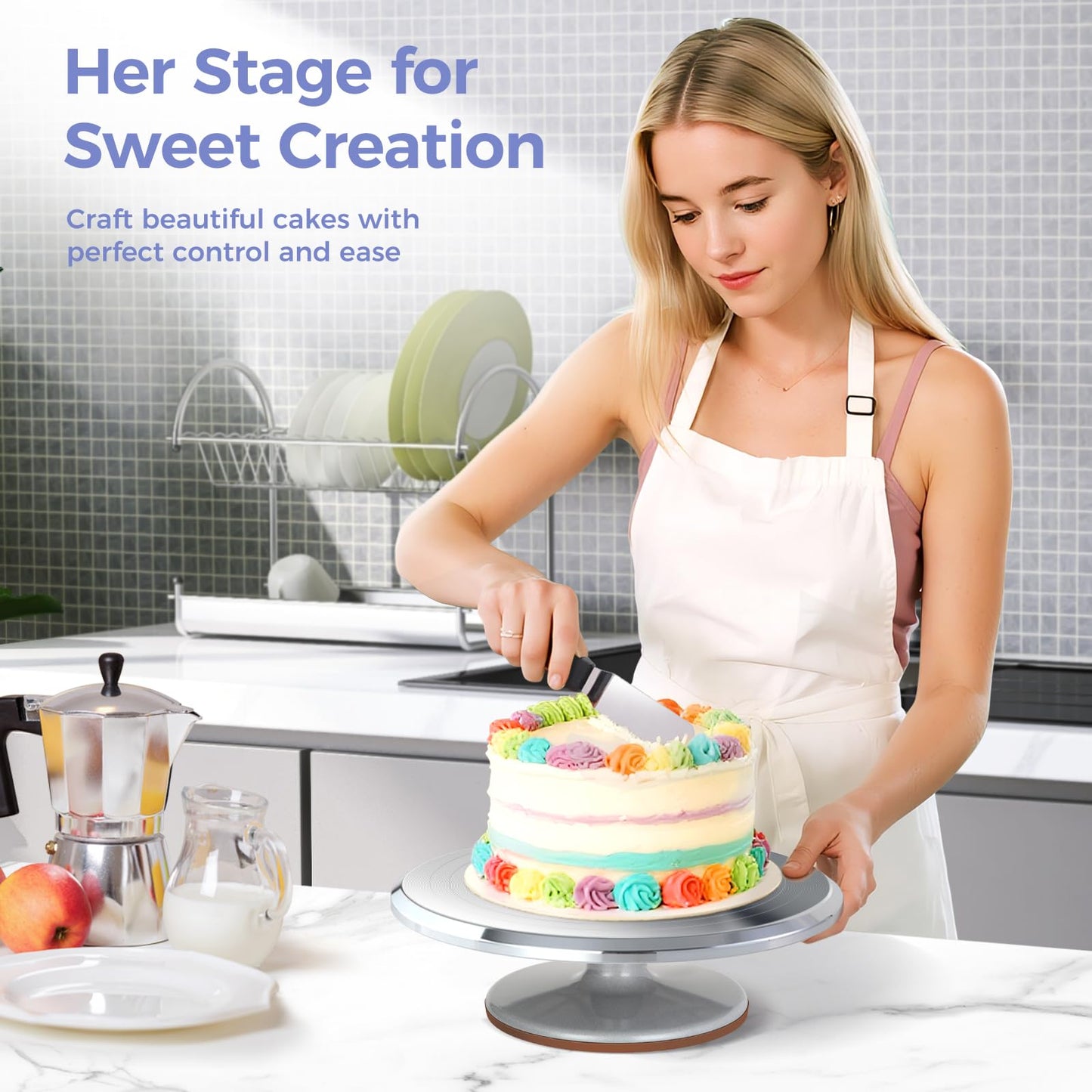 Cake Turntable, Ohuhu Premium Aluminium 12''Cake Stand with Anti-Slip Base - BPA-Free, Smooth Rotation for Cake Decorating, Valentine's Day Gift for Her, Baker, Mom