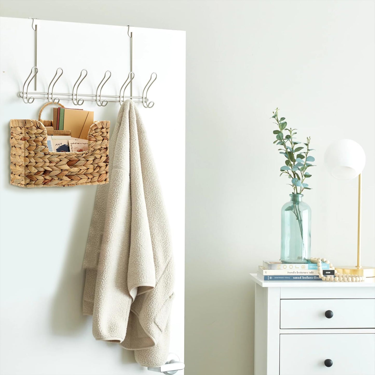 BTSKY Mail Organizer Wall Mounted File Holder Natural Water Hyacinth Magazine Basket Wall Hanging Magazine Holder Mail Storage Basket Bin for Home Office, 11.8 x 4.3 x 7.9 Inch