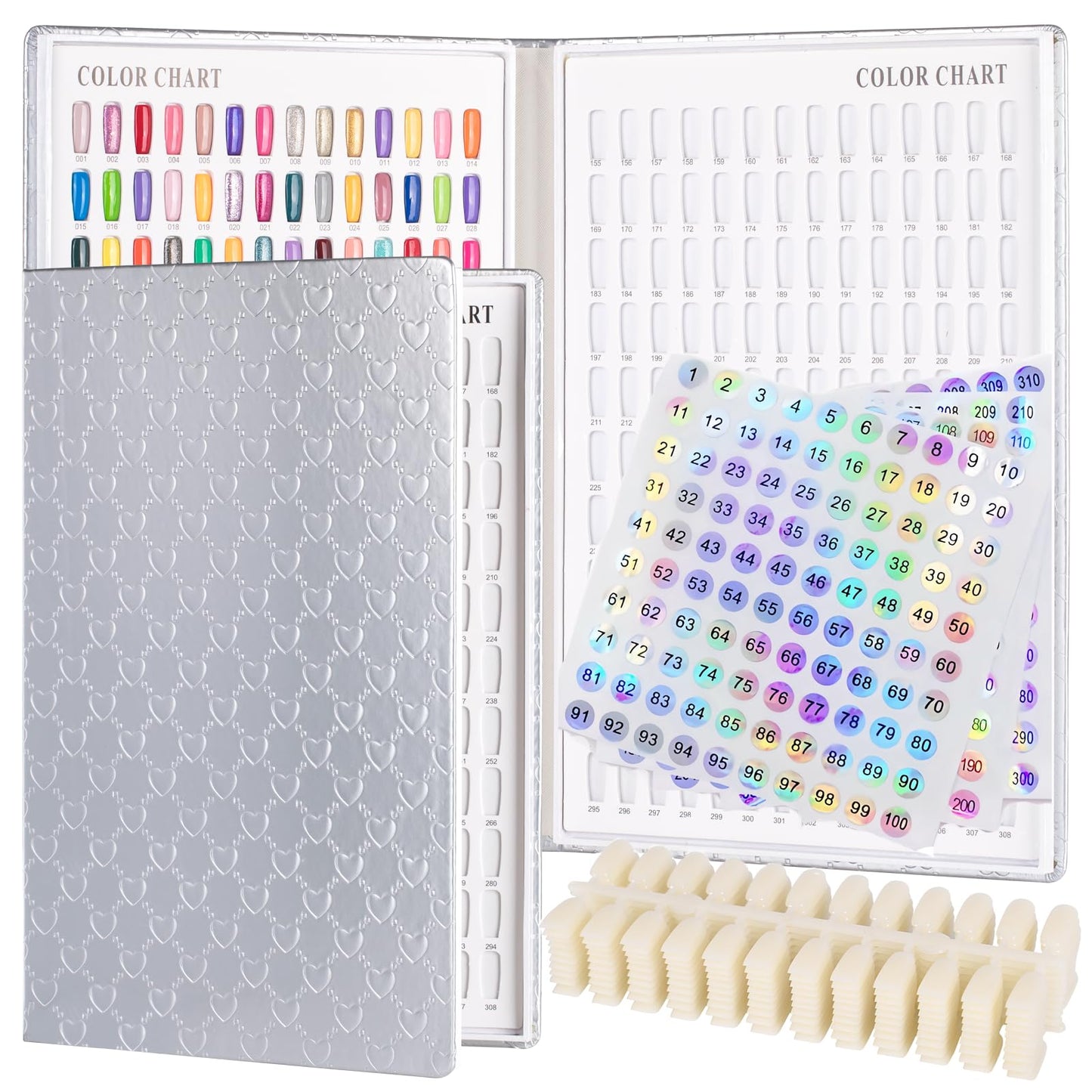 Acycoin2A 308 Nail Colors Chart Nail Gel Polish Dip Powder Display Card Book Nail Salon Art Booklet with 360 False Nail Tips and Number Sticker Label