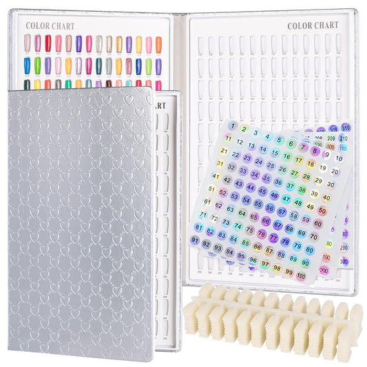 Acycoin2A 308 Nail Colors Chart Nail Gel Polish Dip Powder Display Card Book Nail Salon Art Booklet with 360 False Nail Tips and Number Sticker Label