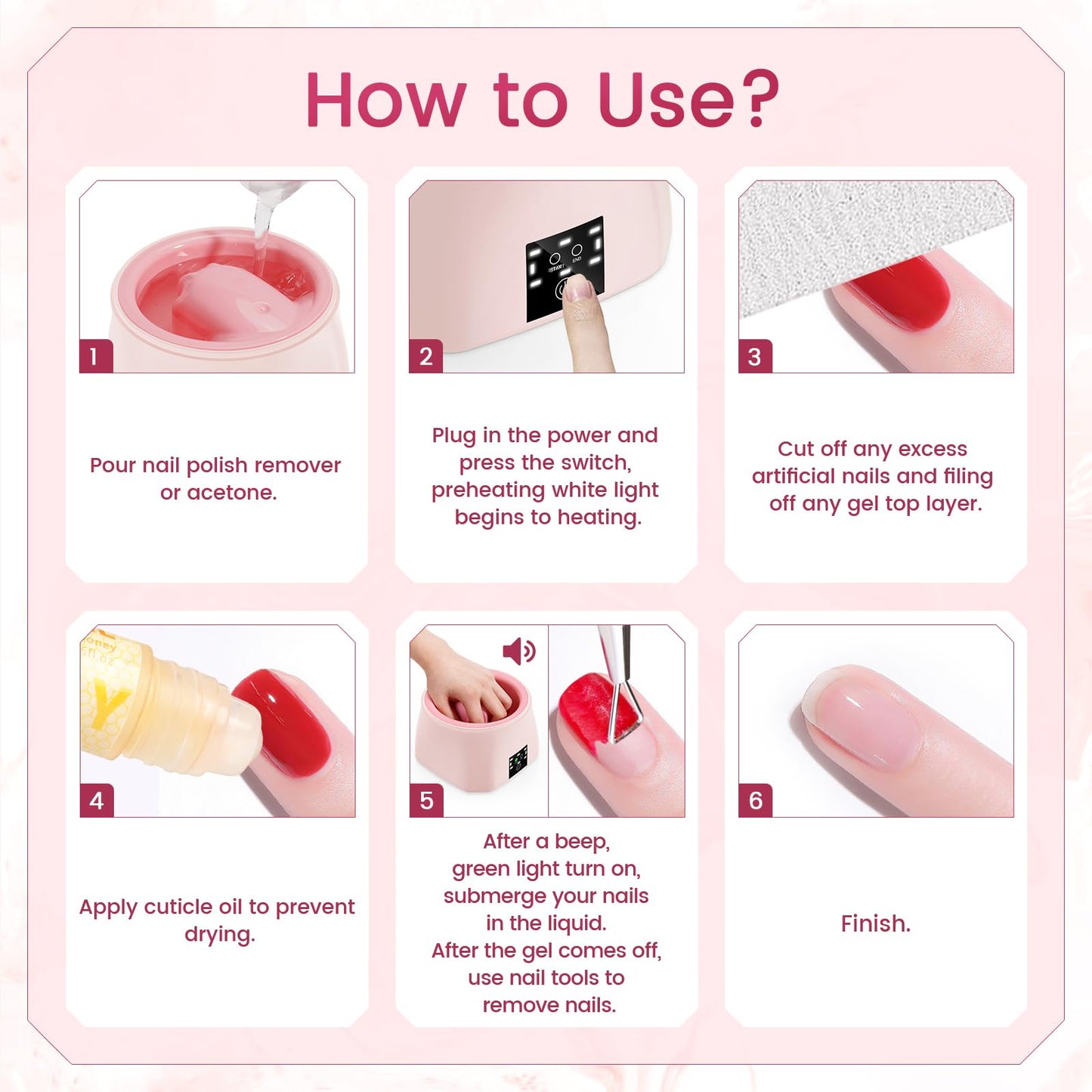 Yokilly Nail Soaking Bowl Heated: 50% Faster Nail Soak off Bowl for Women Nail Beginner - Electric Manicure Nail Bowl for Home Salon (Pink)