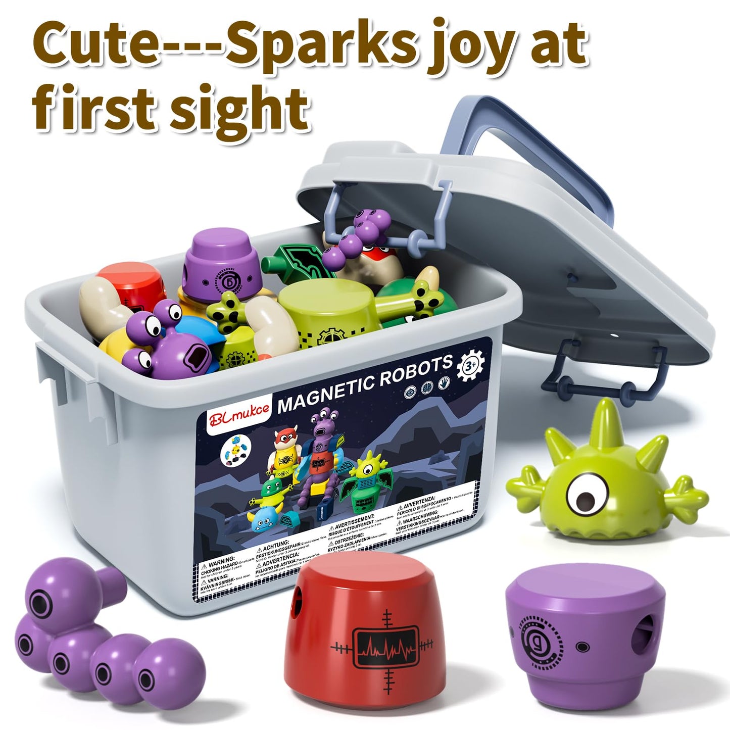 BLmukce Magnetic Robot Toy for Kids 3-5, 35 PCS STEM Educational Playset with Storage Box, DIY Stacking Monster Robots, Toddler Creative Building Toys Gift for Boys Girls (Christmas Birthday)