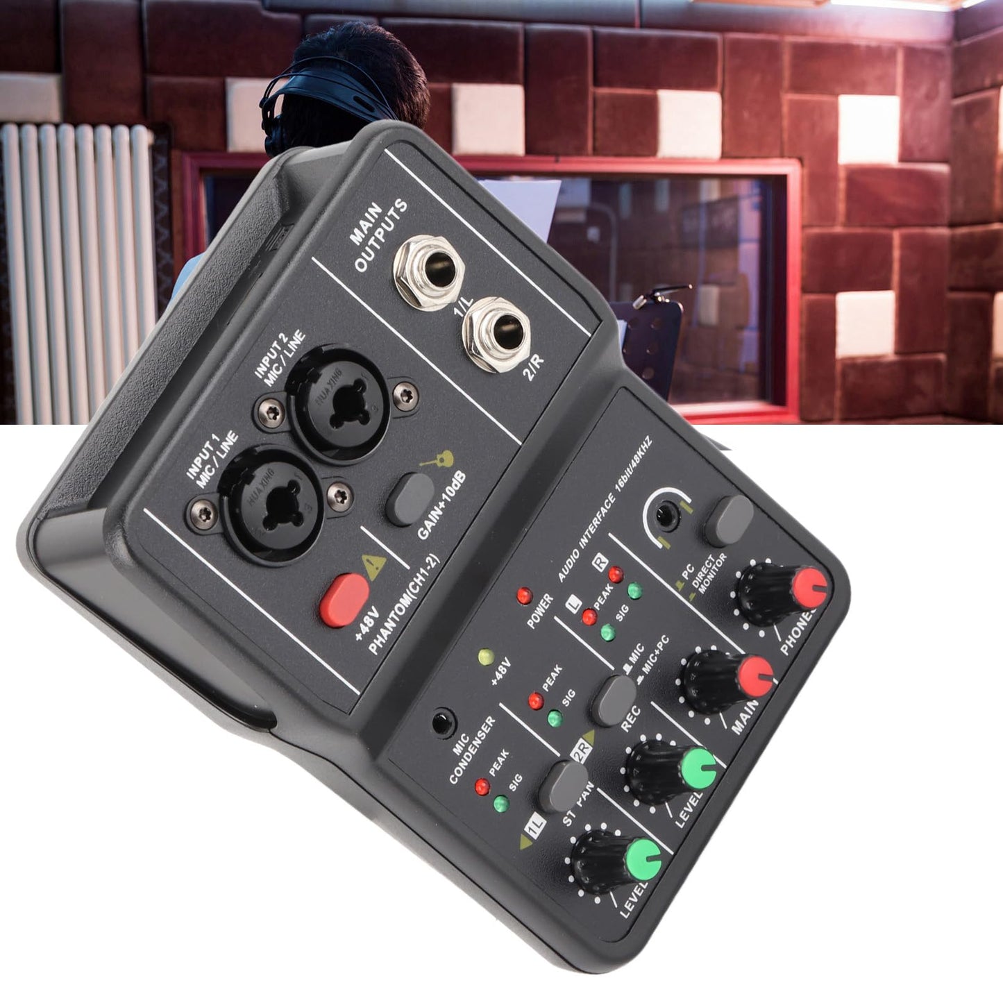 Mixer, Console, USB, 2-Channel Audio Mixer, 48V Power Compact Mixing Console, for Music Recording, Home Karaoke, Internet Karaoke