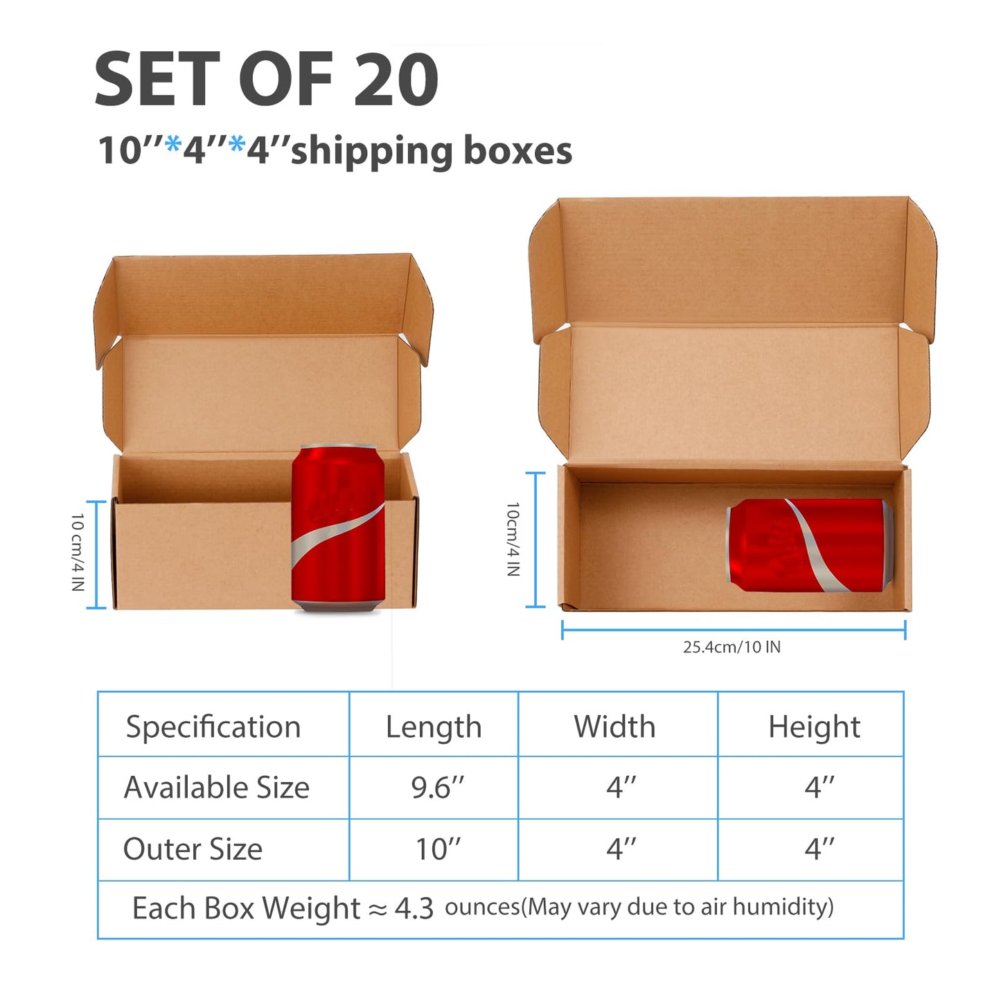 DUZCLI 10x4x4 Shipping Boxes Set of 20, Medium Kraft Corrugated Cardboard Boxes - for Small Business Supplies Packaging, Packing Boxes, Mailer Boxes and Gift Box