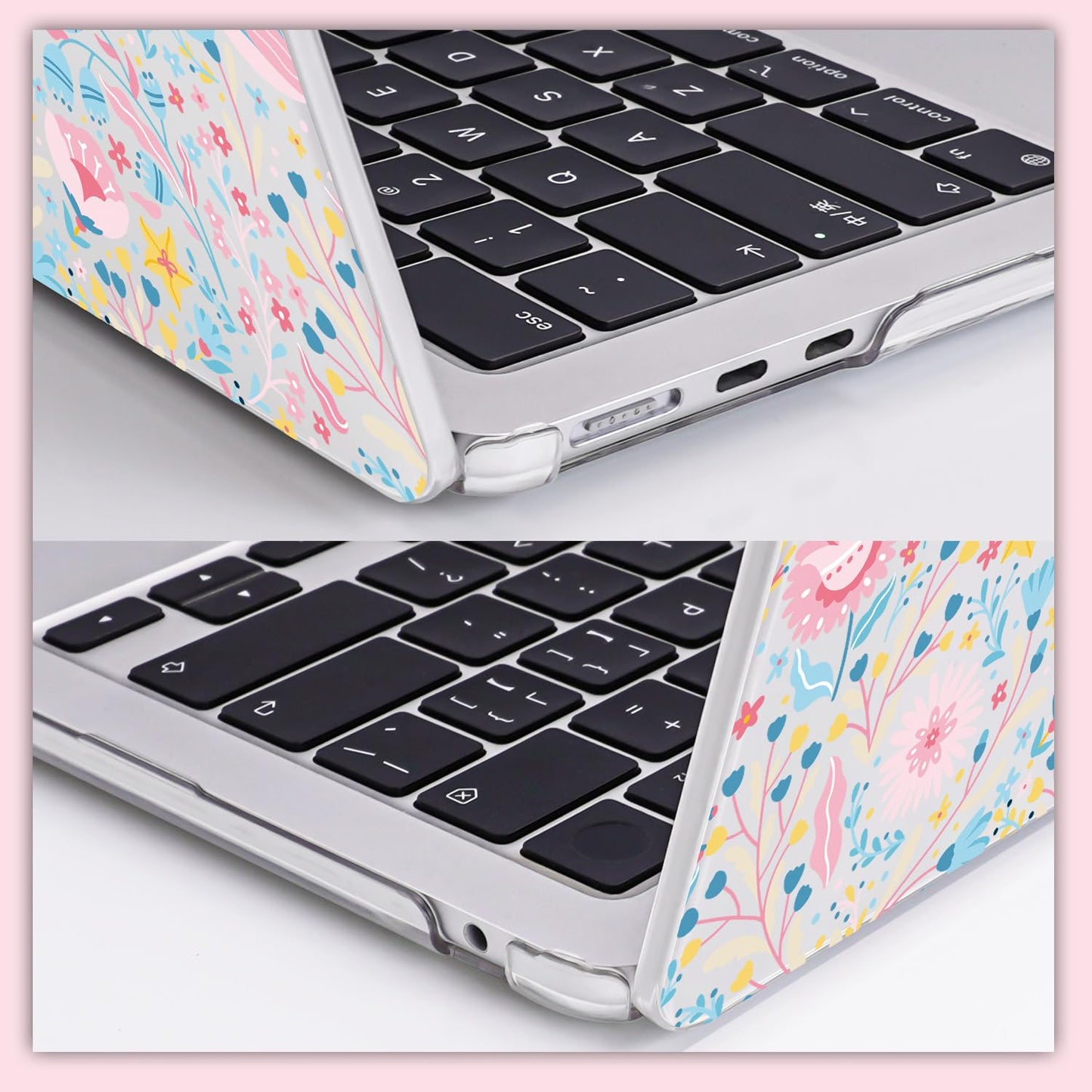 Seanai Compatible with MacBook Air 13.6 inch Case M5 A3449 M4 A3240 M3 A3113 M2 A2681 2026 2025 2024 2023 2022 Release Touch ID, Printed Pattern Plastic Hard Shell Case Keyboard Cover, Pink Flowers