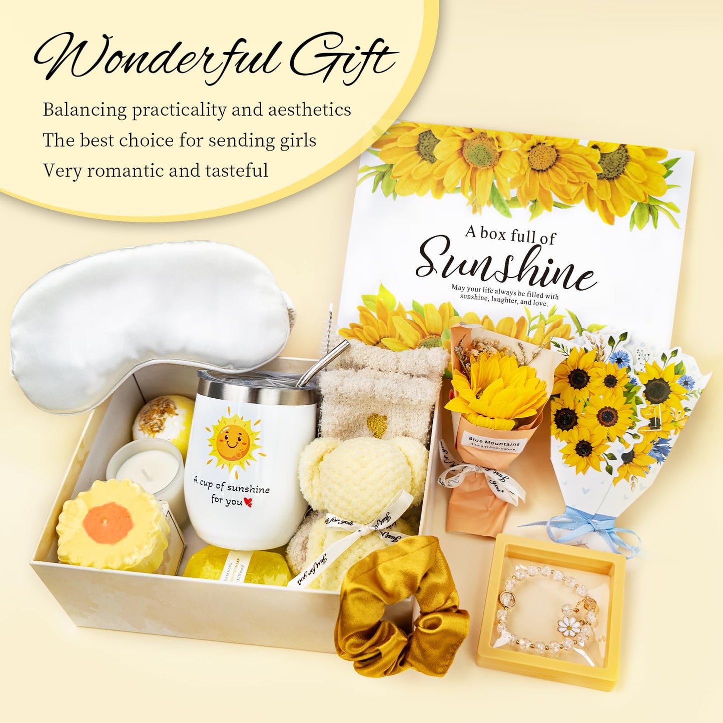 Birthday Gifts for Women, Sunflower Self-Care Package, Sending Sunshine Get Well Gifts for Women, Her, Sister, Mom, Best Friends, Unique Relaxation Spa Basket Perfect for Valentine's Mother's Day