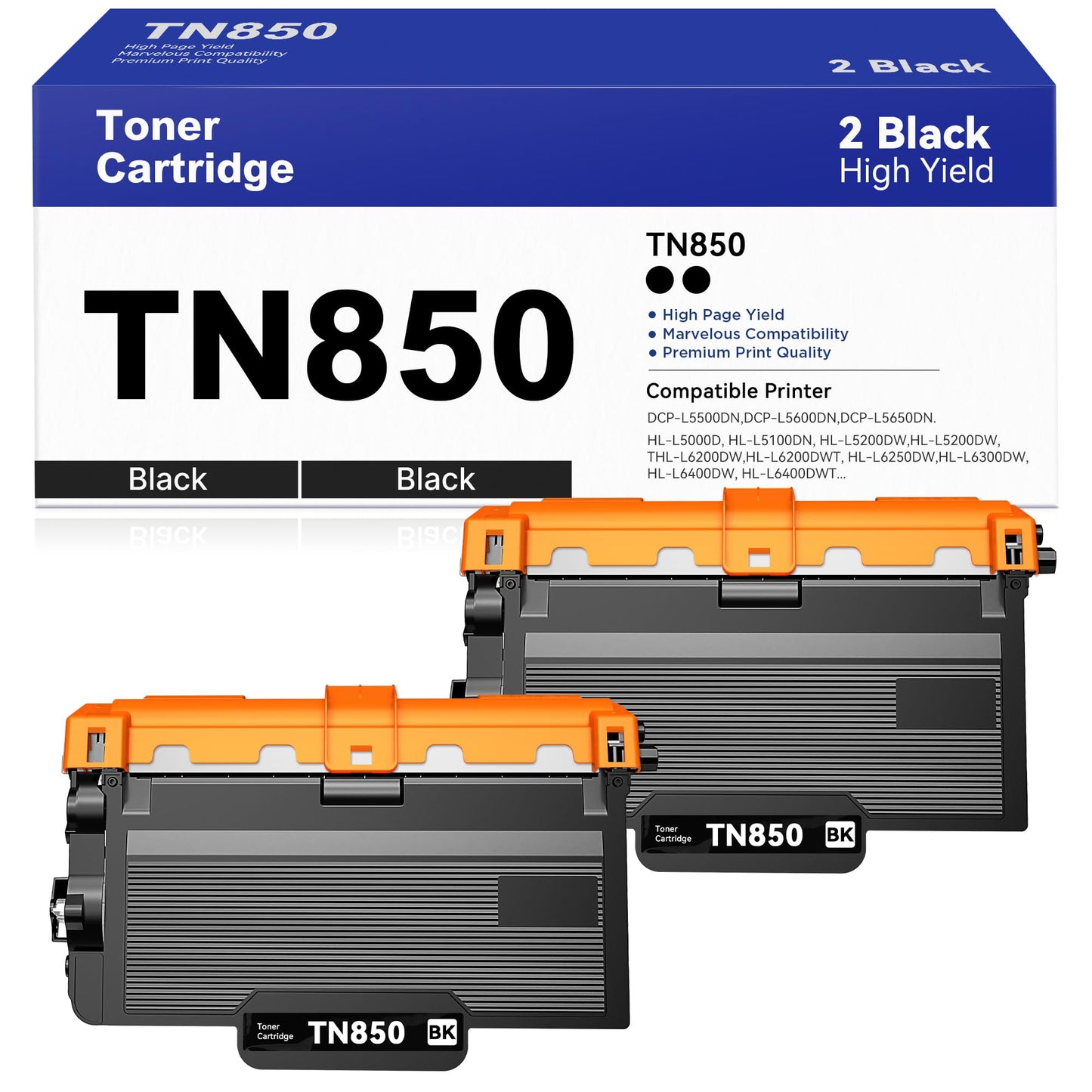 TN850 Toner Cartridge Replacement for Brother TN 850 TN-850 TN820 TN-820 High Yield Compatible with HL-L6200DW MFC-L5800DW HL-L5100DN MFC-L6700DW MFC-L5850DW DCP-L5600DN Printer (Black, 2 Pack)