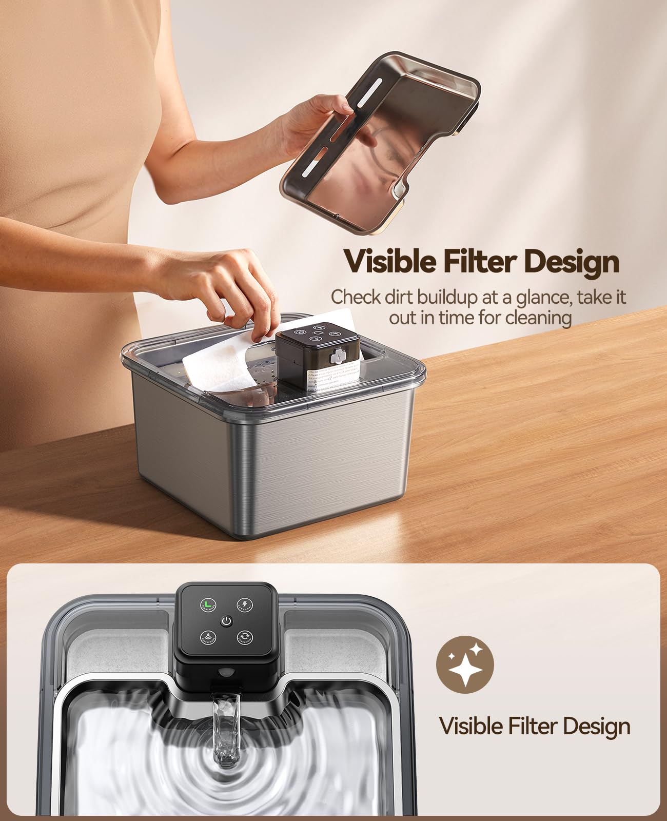 Cat Water Fountain Battery Operated, FEELNEEDY Wireless Rechargeable Pet Water Fountain Indoor with Motion Sensor, Cordless Stainless Steel Water Fountain Indoor Cat,Fontaine Pour Chat,3.2L,FN-W17