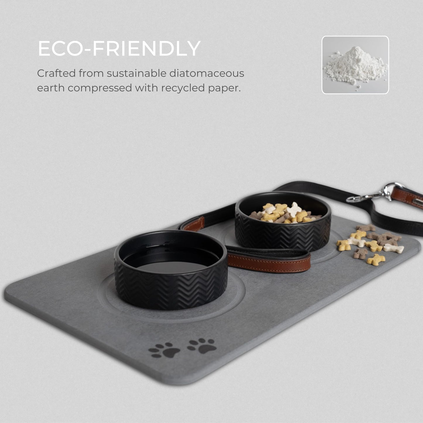 Natureva Home - Stone Pet Food Mat | Super Absorbent, Quick Drying | Diatomite Bowl Feeding Mats for Dog and Cat | Made of Natural Diatomaceous Earth | Absorbing Water Instantly | Colour Graphite