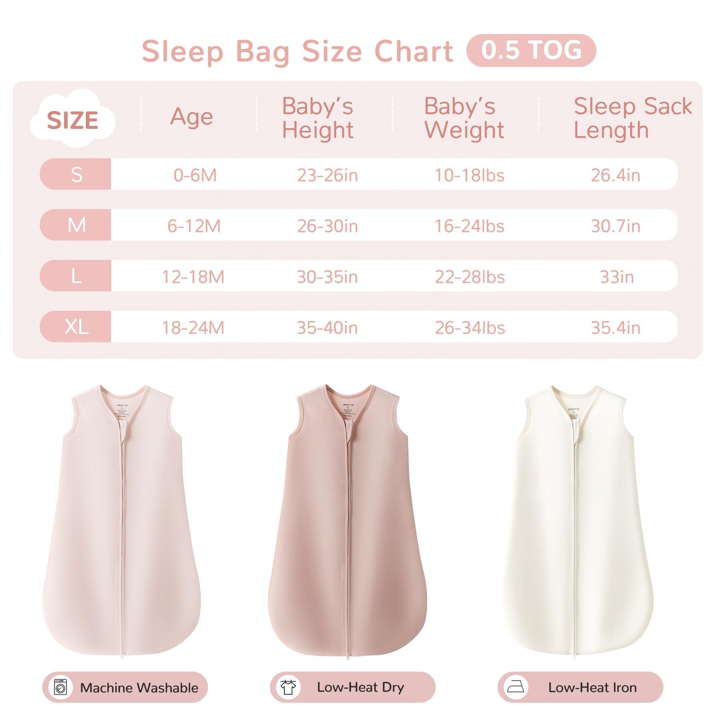JELLYMONI Baby Sleep Sack 0-6 Months, 100% Cotton 3 Pack 0.5 TOG Baby Wearable Blanket Infant Sleep Sack with 4-Way Zipper Newborn Sleep Sacks