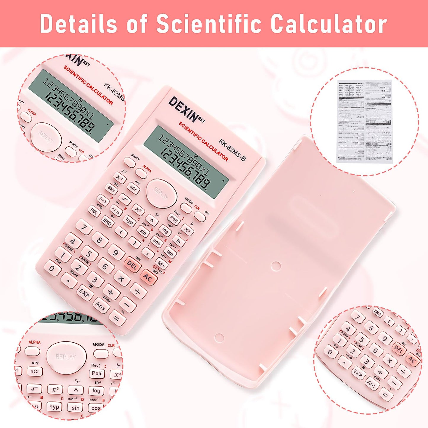 8 Pack Scientific Calculators with 2-Line LCD Display, Functions Non-Graphing Engineering Math Calculator Class Set for School, Financial Students Office Business (Pink/Blue/Green/White)