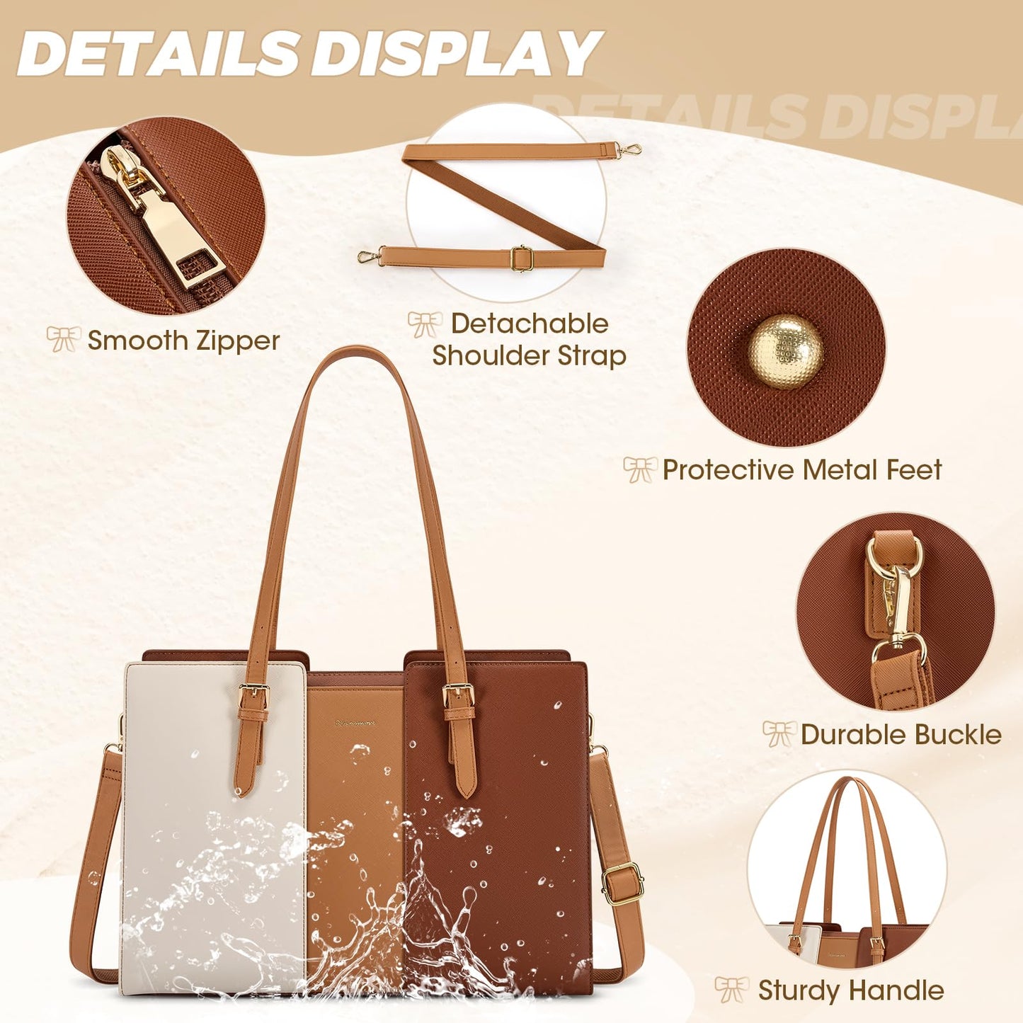 RAINSMORE Laptop Bags for Women 15.6 Inch PU Leather Work Tote Bags Waterfroof Handbags Women Briefcase for Office Travel