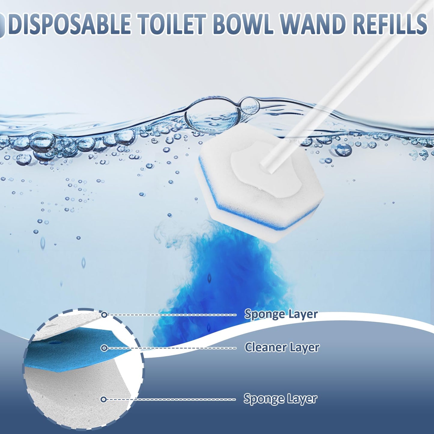 100 Count Disposable Toilet Bowl Wand Refills, Toilet Wand Refill Pads Compatible with Most Toilet Brush Systems, Deep Scrubbing Toilet Cleaner Heads with Upgraded Fiber Pads