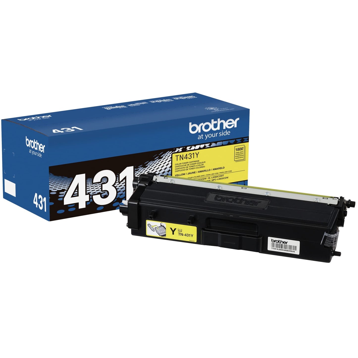 Brother original TN431Y Standard Yield Yellow Toner Cartridge, original toner replacement cartridges, toner for Brother laser printers HL-L8360CDW, HL-L9310CDW, MFC-L8610CDW, MFC-L8900CDW, and more