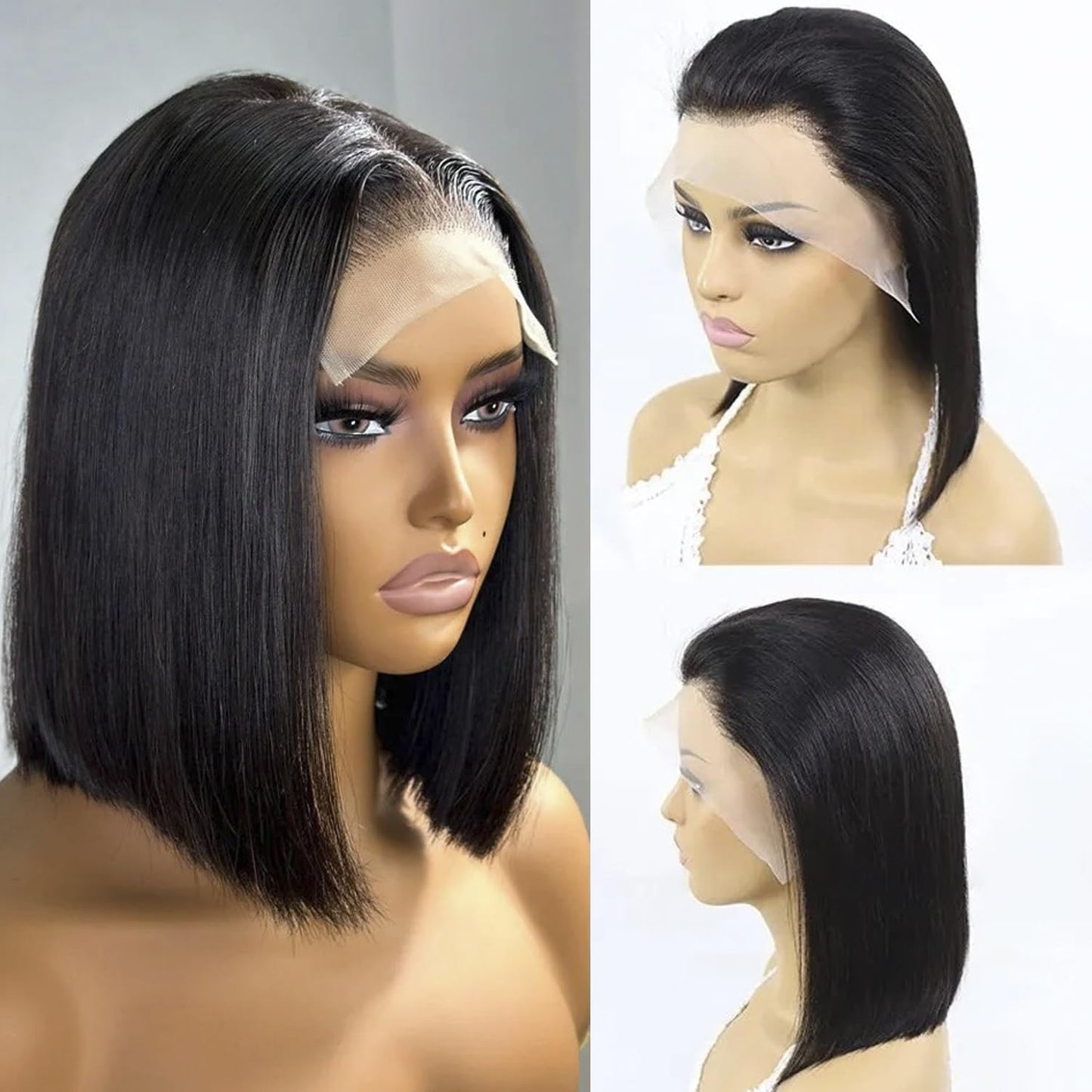 Bob Wig Human Hair 13x4 frontal lace wig Human Hair 180 Density 12 inch HD Lace Front Wigs with Baby Hair 180% Density Glueless Short Human Hair Wigs for Women Natural Color
