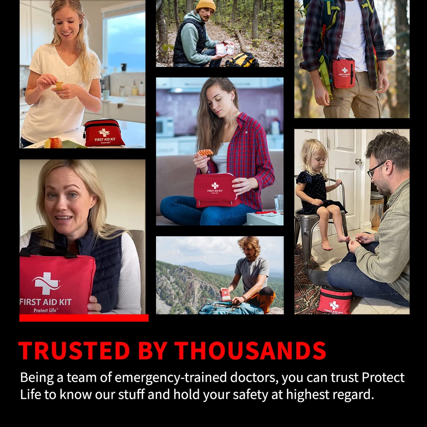 Protect Life First Aid Kit for Home & Businesses | HSA/FSA Eligible Kits for Emergency, Hiking, Camping | Small Travel First Aid Kit for Car | Travel Survival Medical kits (245 Pcs)