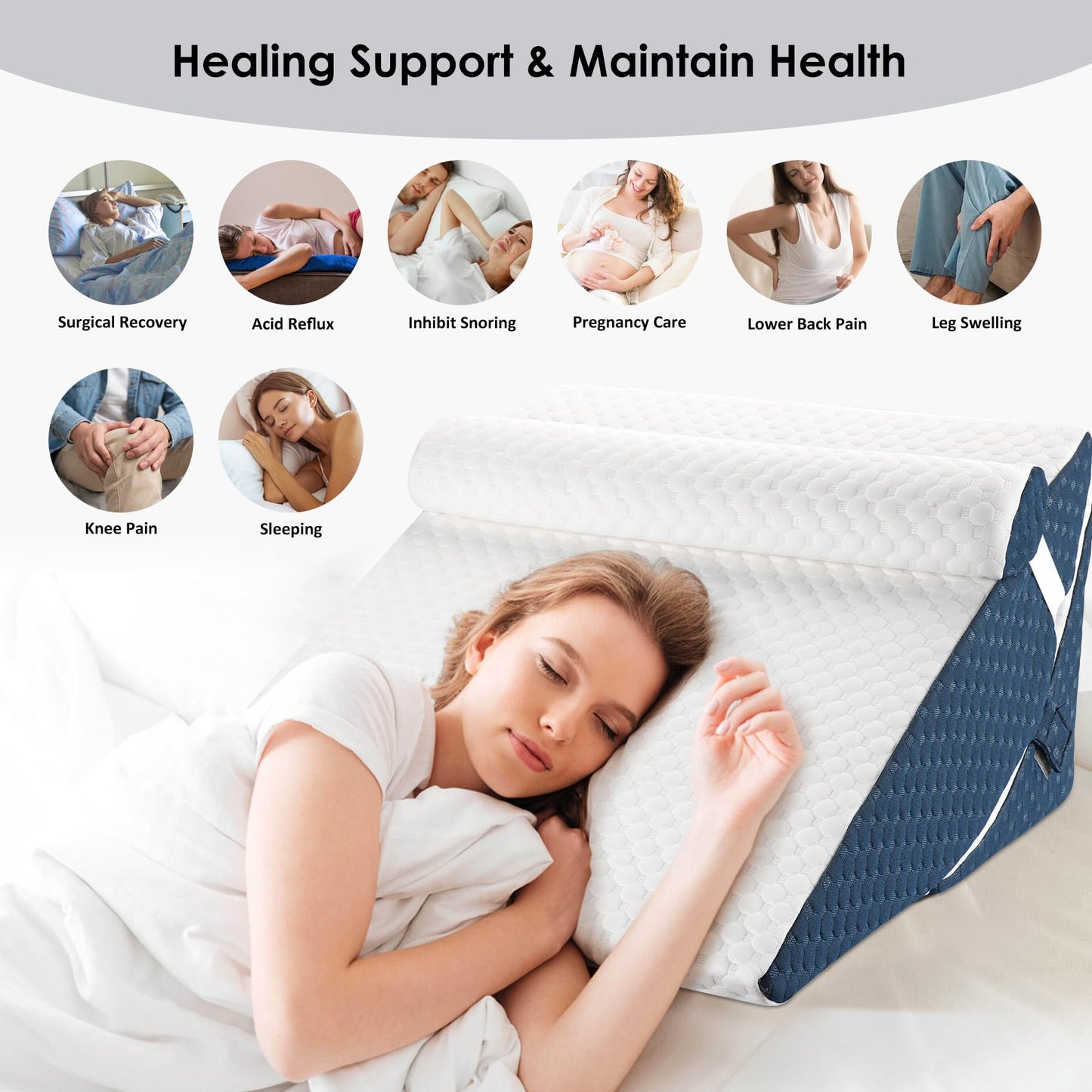 Bed Wedge Pillow for Sleeping, Adjustable 7 &12 Inch Foam Wedge Pillow for Post Surgery, Elevated Triangle Pillow for Acid Reflux, Back Pain Relief, Leg Support，3pack