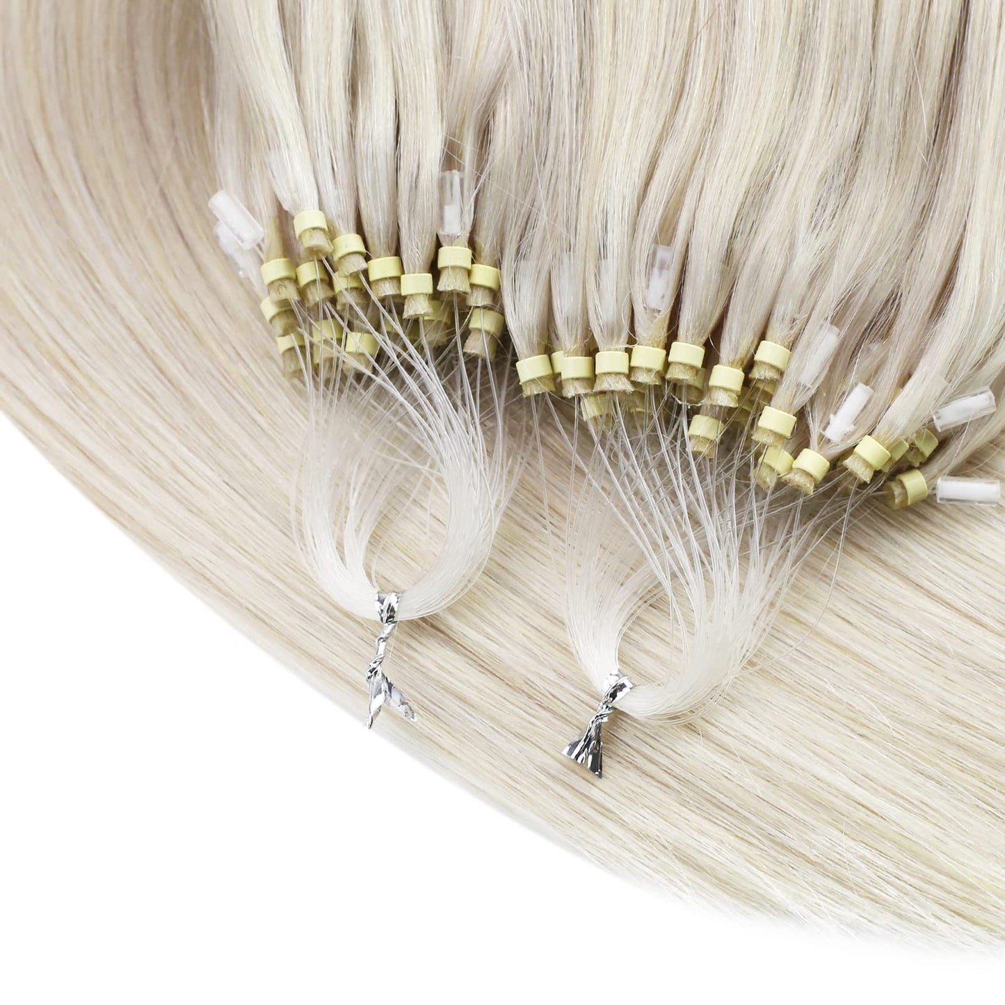 Sunny Hair Micro Beads Hair Extensions Real Human Hair 1g/s 50g Micro Loop Ring Remy Hair Extensions for Women Straight Micro Link Extensions Human Hair White Platinum Blonde 24inch