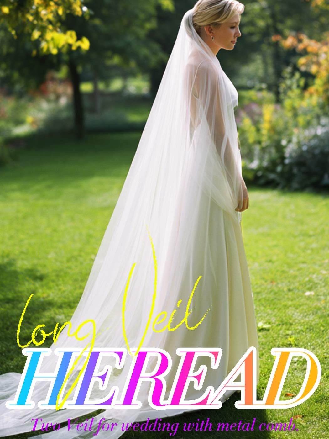 HEREAD 2 Tiers Bridal Wedding Veil Long Cathedral Length Bride Tulle Veils Hair Accessoies with Comb and Cute Edge (Ivory)