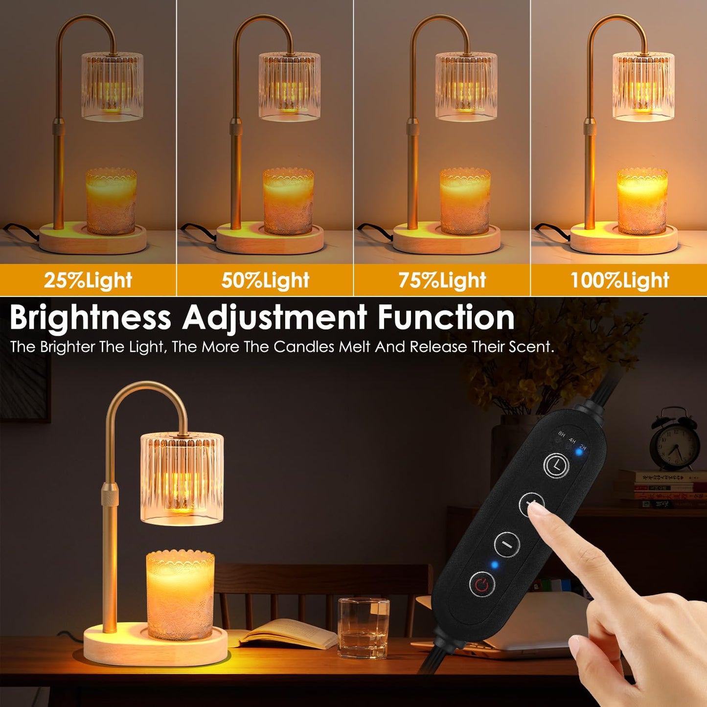 Candle Warmer Lamp with Timer Dimmable - Elegant Candle Warmer Adjustable Height, Candle Lamp Wax Melt Warmer for Jar Candles Birthday Gifts for Women Mom, Christmas House Warming Gifts New Home Decor