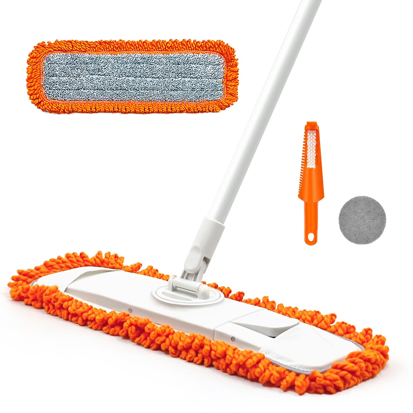 Dust Mop for Floor Cleaning with 1 Washable Microfiber Pads - JEHONN Dry Wet Flat Mop with Scouring Pad for Hardwood, Laminate, Tile, Marble