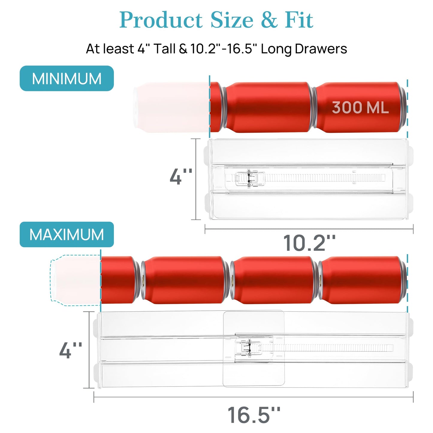Vtopmart 8 Pack Drawer Dividers for Clothes, Adjustable 4" High Expandable from 10.2"-16.5" Dresser Drawer Organizer, Clear Plastic Dresser Organizer for Baby Clothes, Underwear, Socks